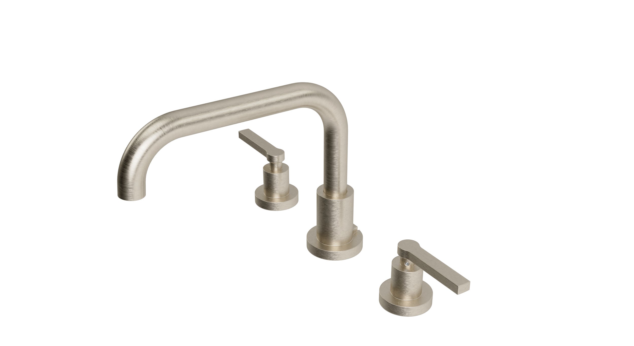 Flatiron Two Handle Deck Mount Squaretop Bath Trim with Linear Lever Handles in Satin Nickel