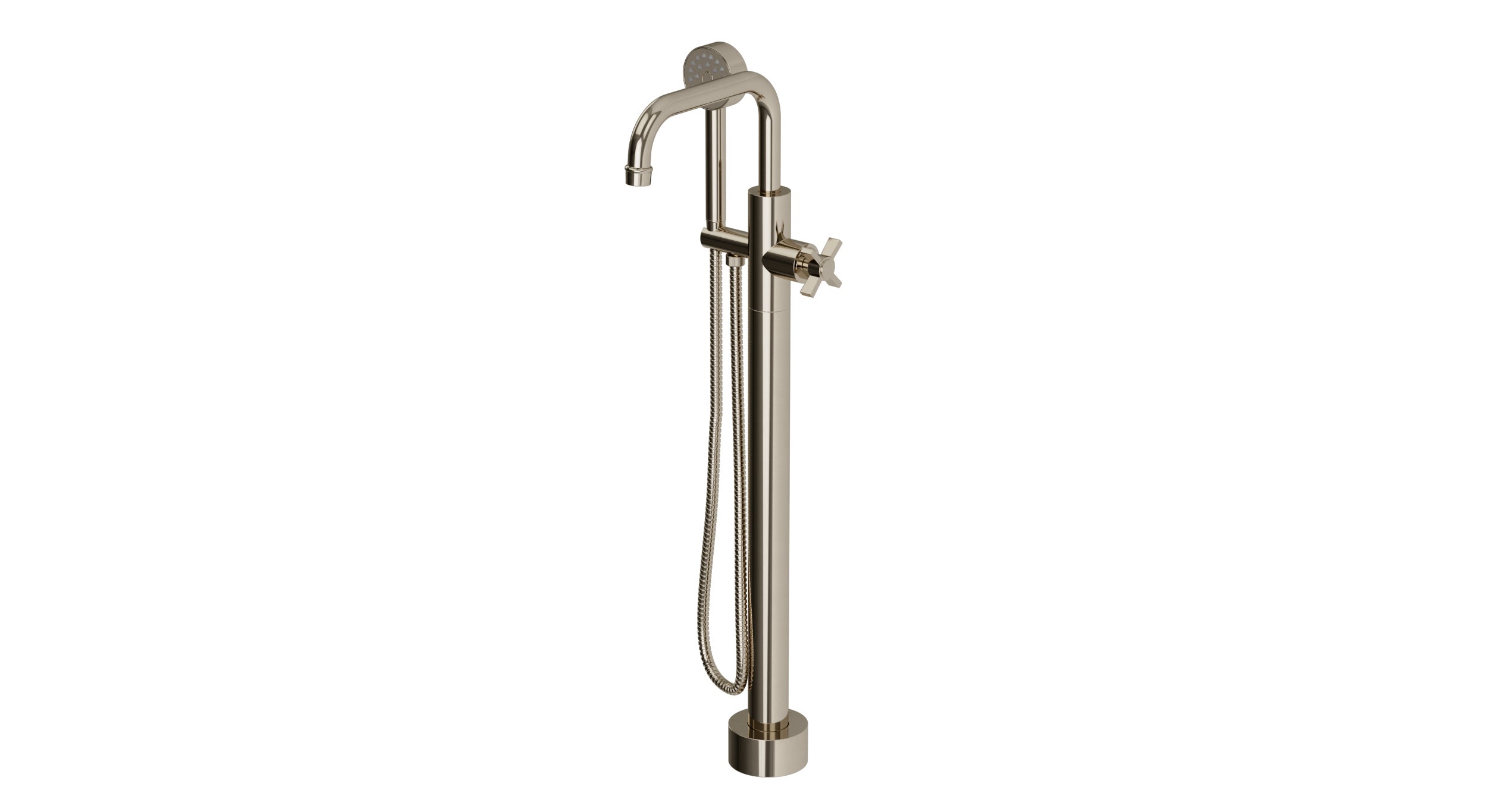 Emerson One Handle Floor Mount Squaretop Bath Trim with Hand Shower and Defined Cross Handle