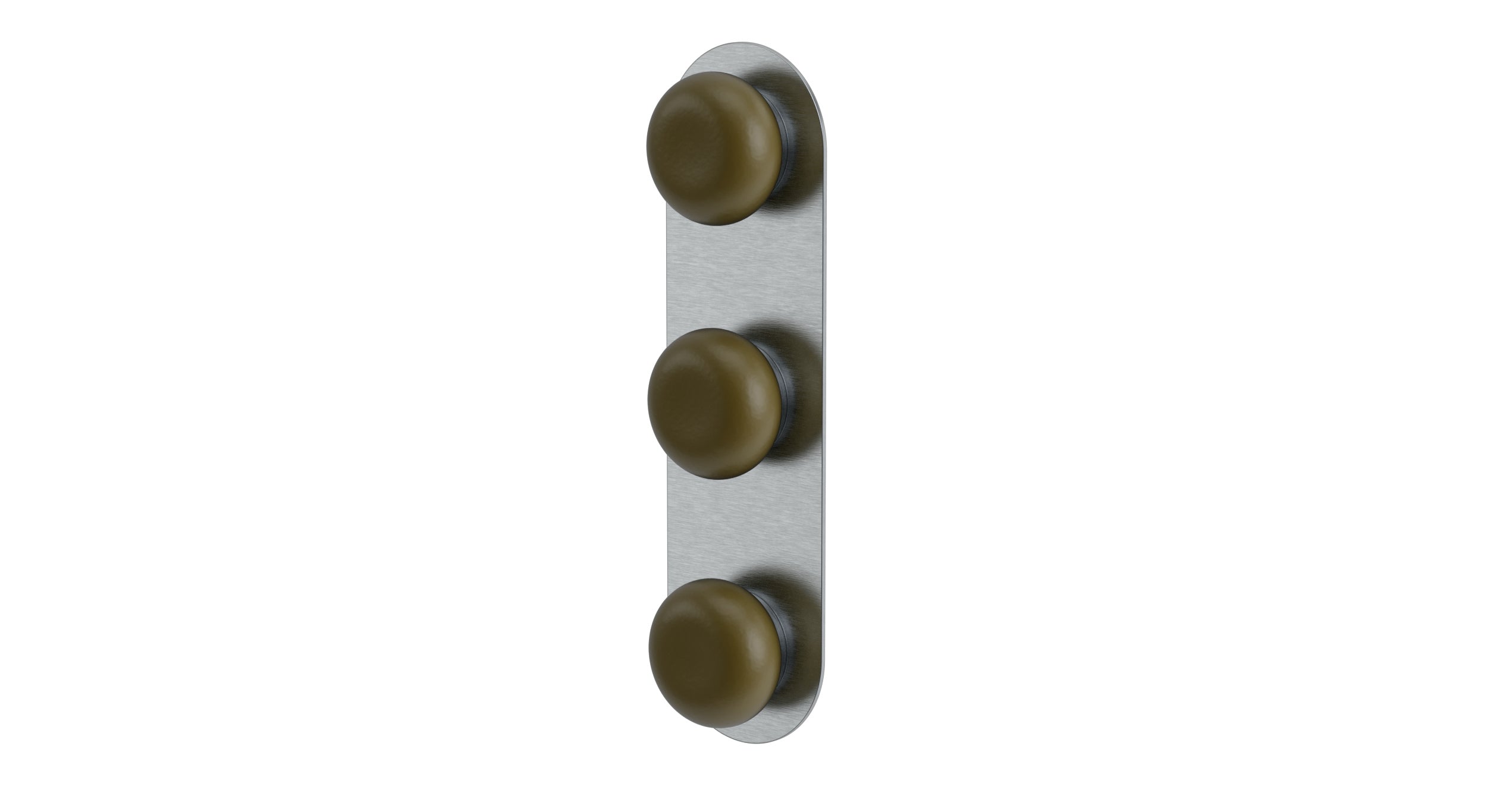 Foundry Three Handle Wall Mount Shower Trim with Pebble Ceramic Knob Handles in Satin Chrome