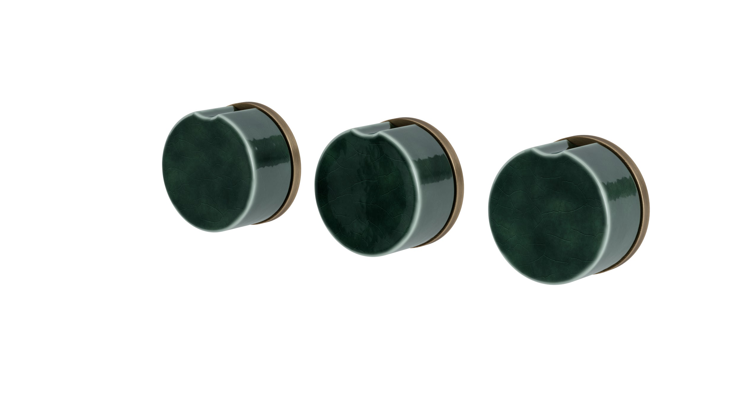 Foundry Three Handle Wall Mount Bath Trim with Diverter/Volume Control and Groove Ceramic Knob Handles in Antique Brass