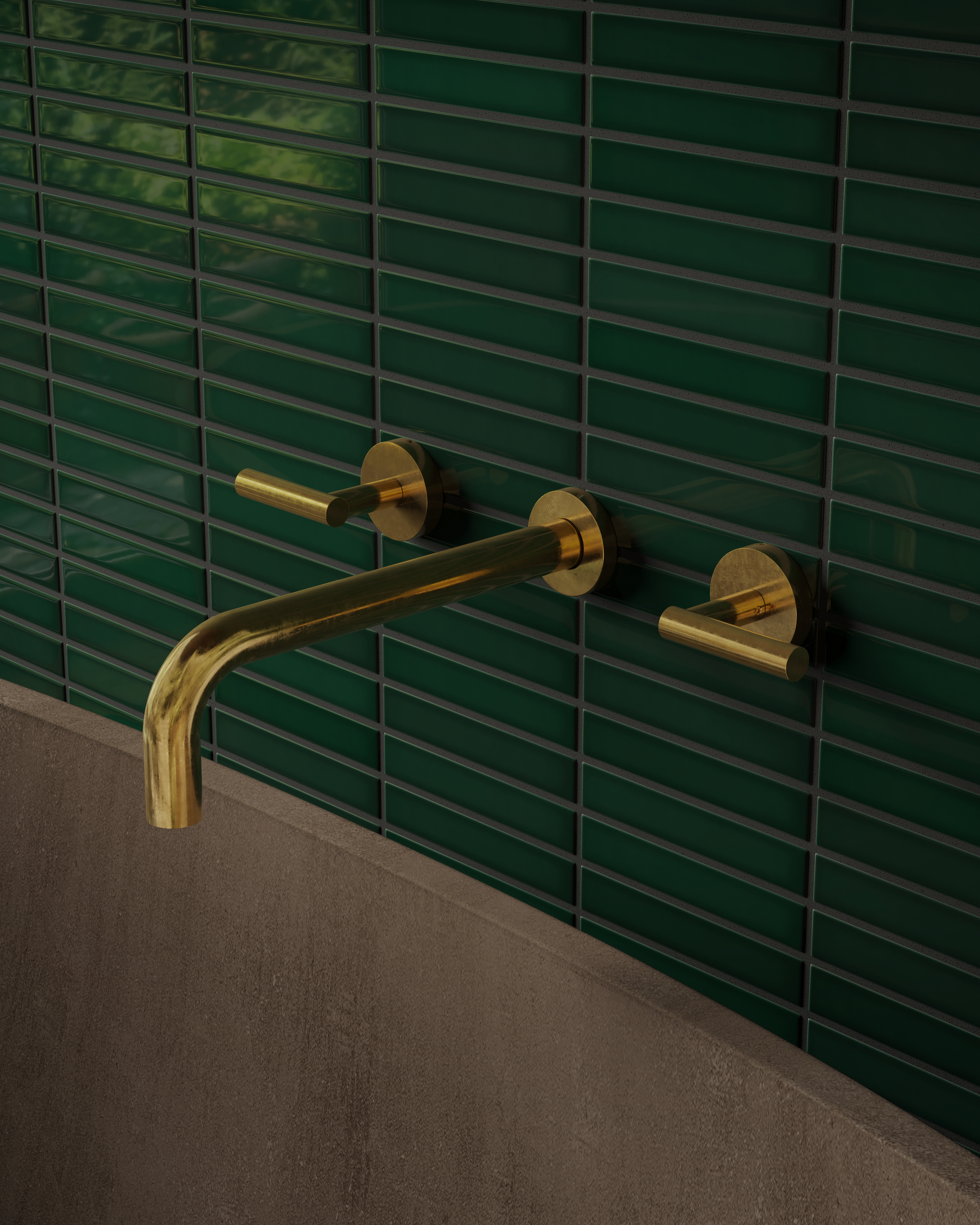 Contour Two Handle Wall Mount Bath Trim with Soft Lever Handles in French Brass