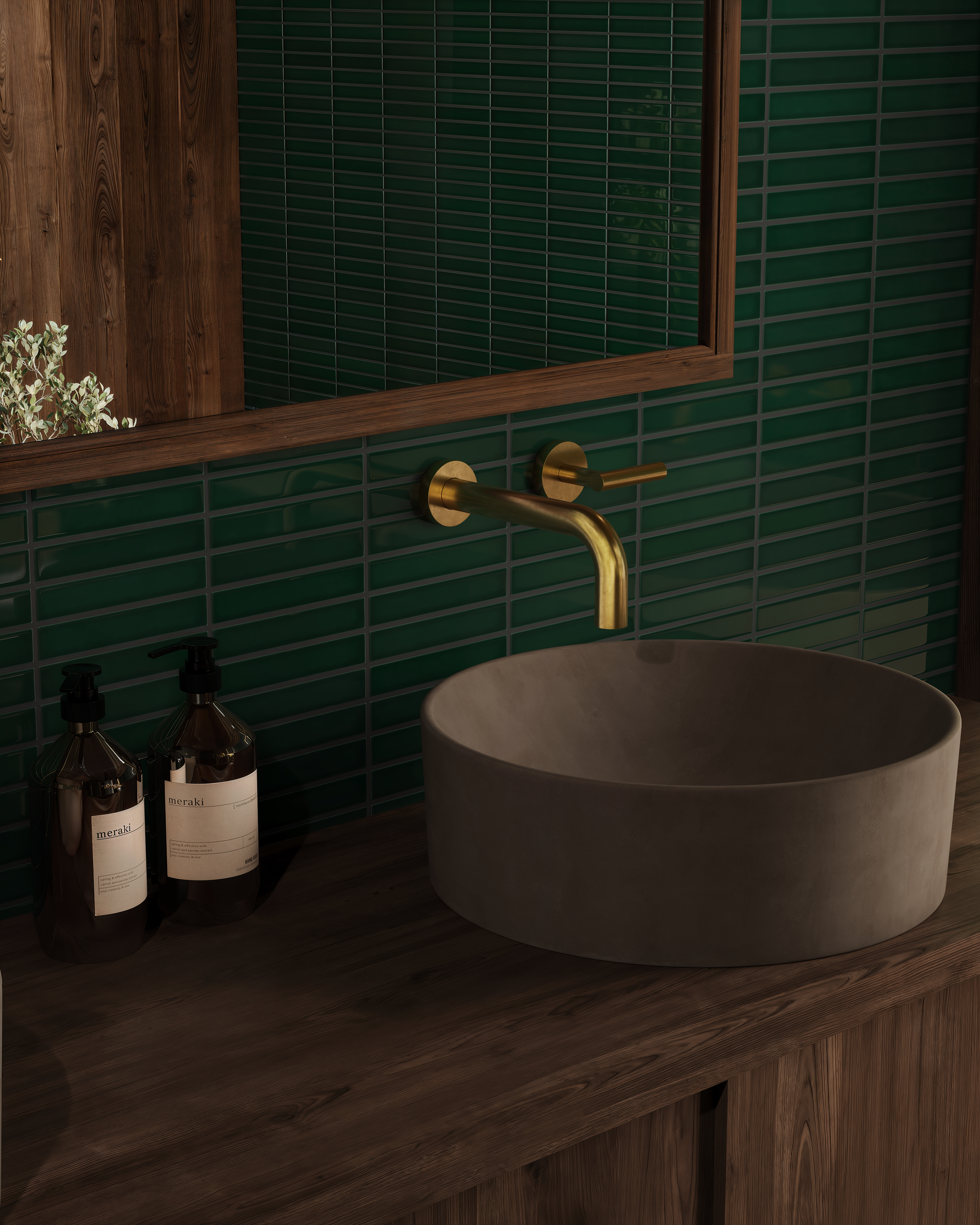 Contour One Handle Wall Mount 7.5" Lavatory Faucet with Soft Lever Handle in French Brass