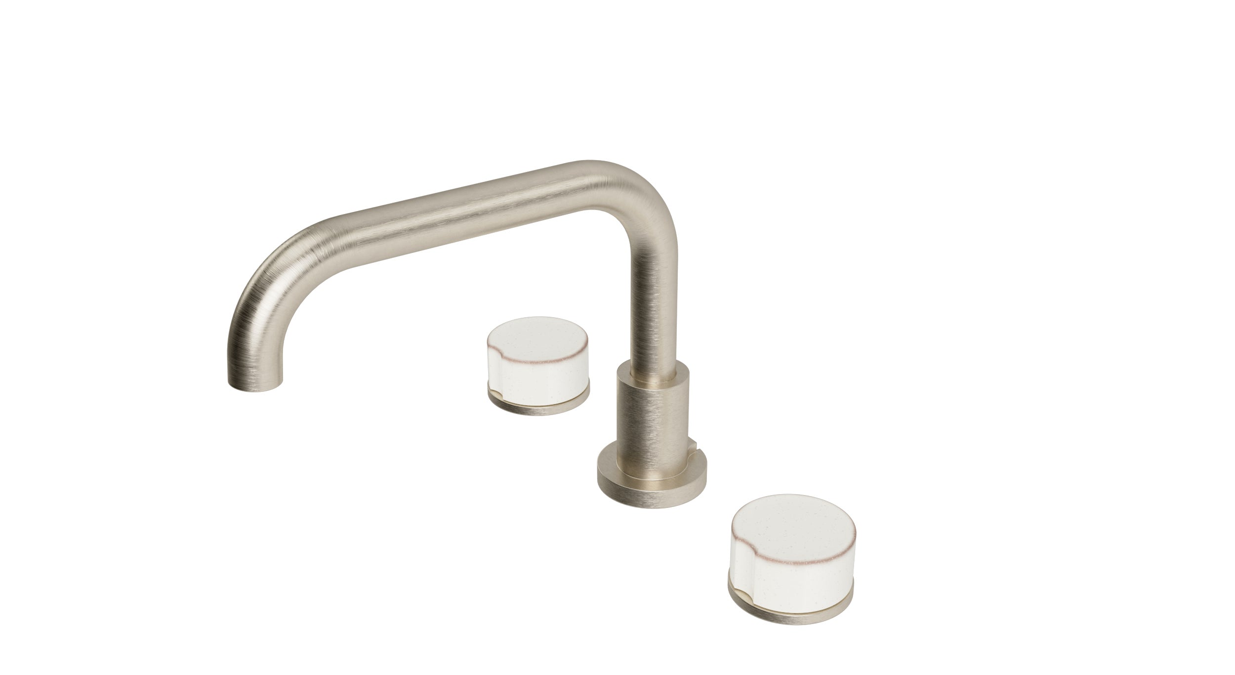 Foundry Two Handle Deck Mount Squaretop Bath Trim with Groove Ceramic Knob Handles in Satin Nickel