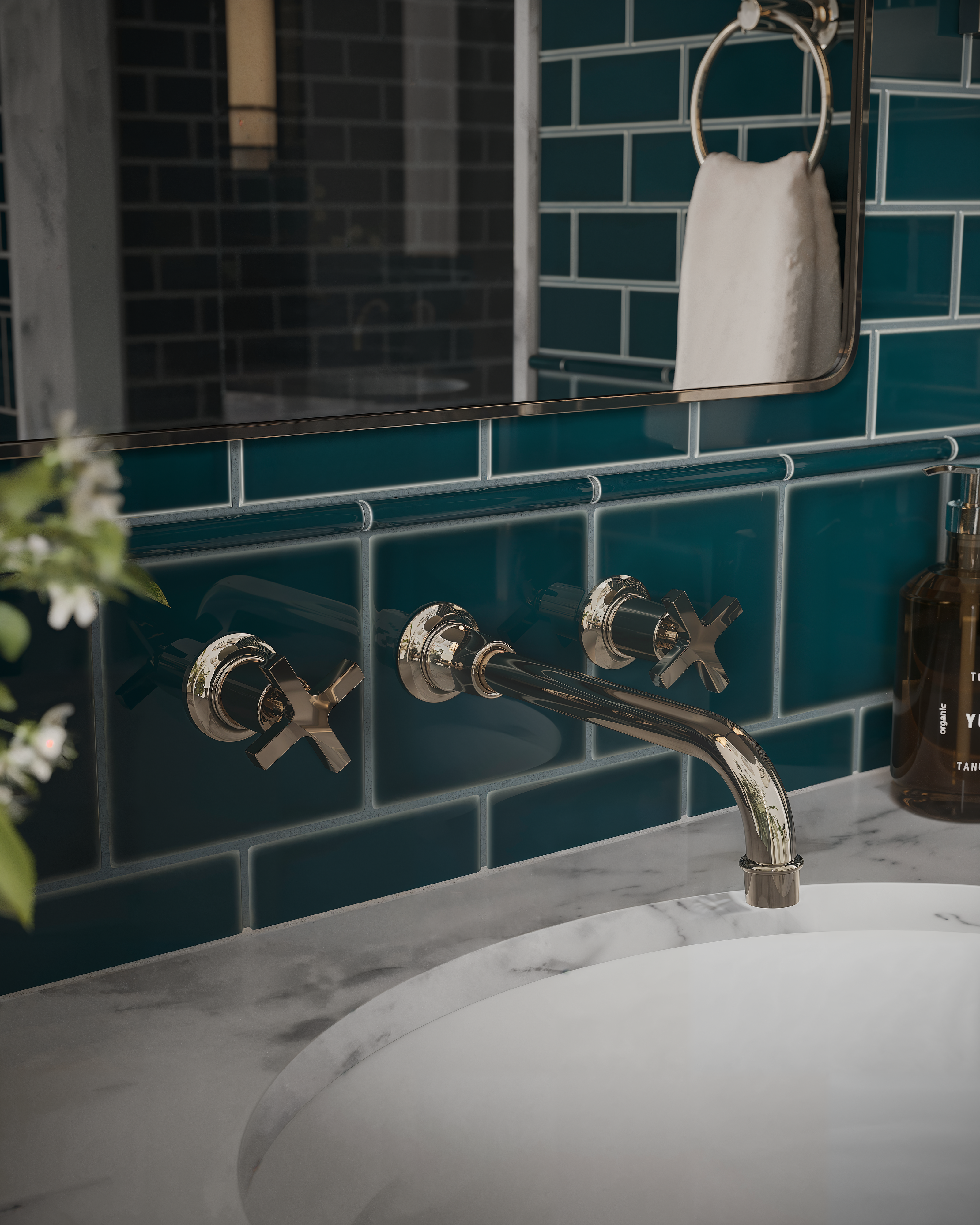 Emerson Two Handle Wall Mount 8.25" Lavatory Faucet with Classic Cross Handles in Polished Nickel