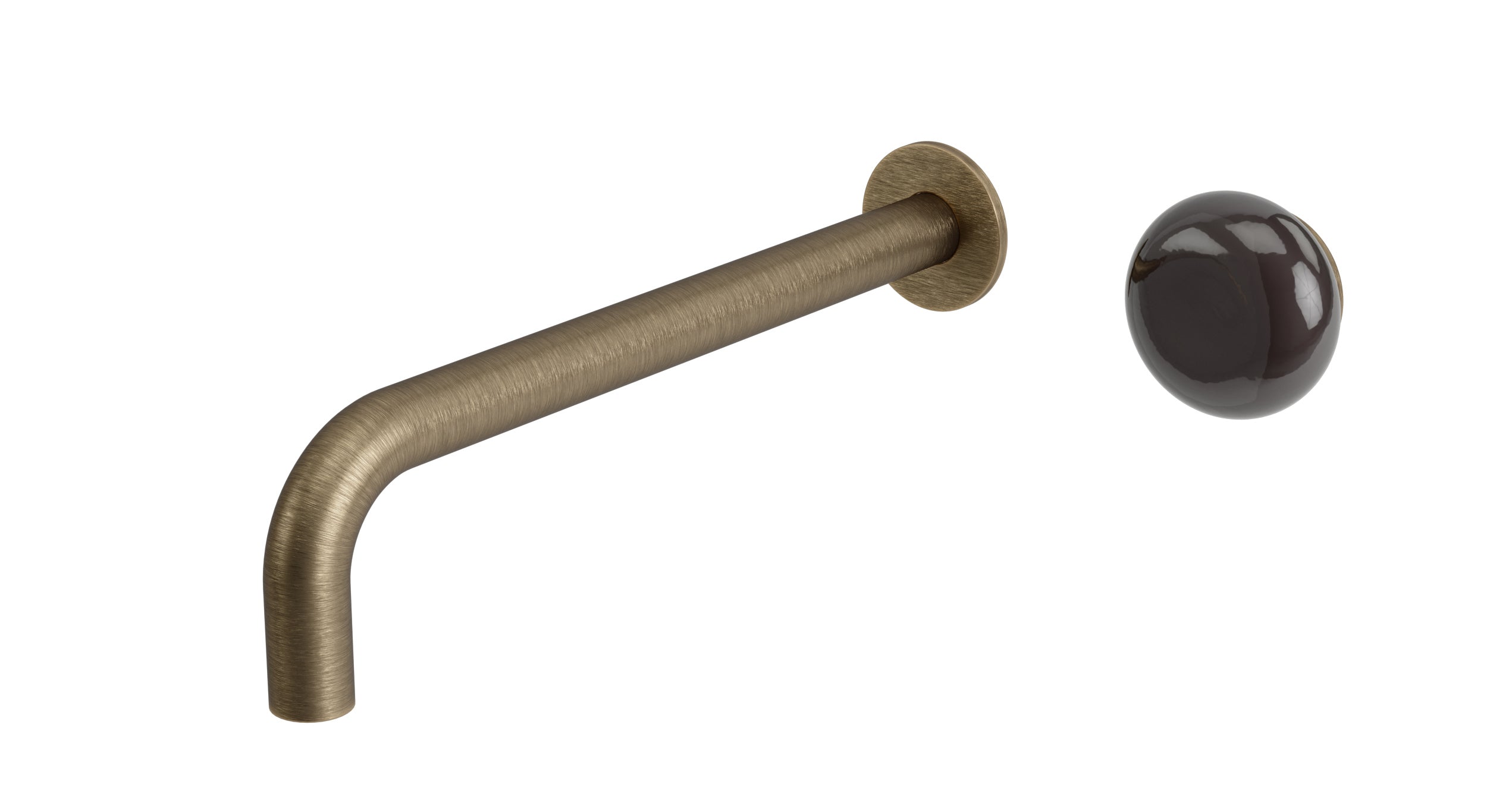 Foundry One Handle Wall Mount 10" Lavatory Faucet with Pebble Ceramic Knob Handle in Antique Brass