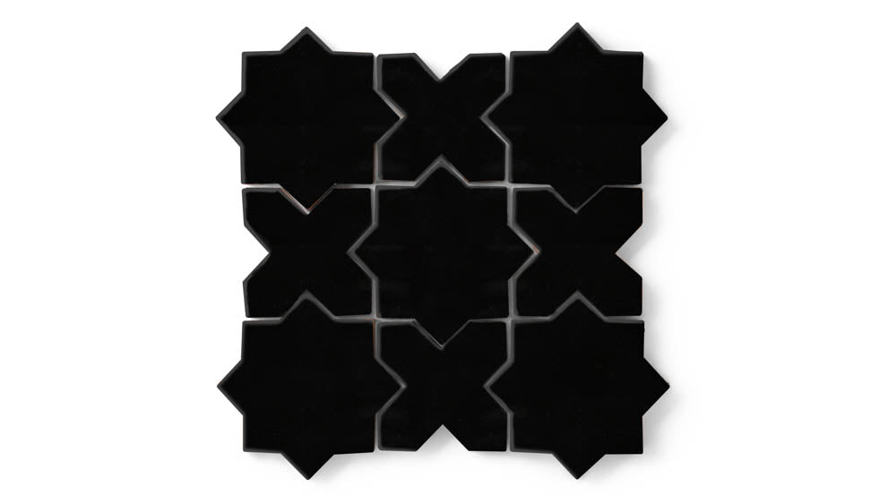 Mini Star & Cross Original Ceramic Tile in Raven Gloss