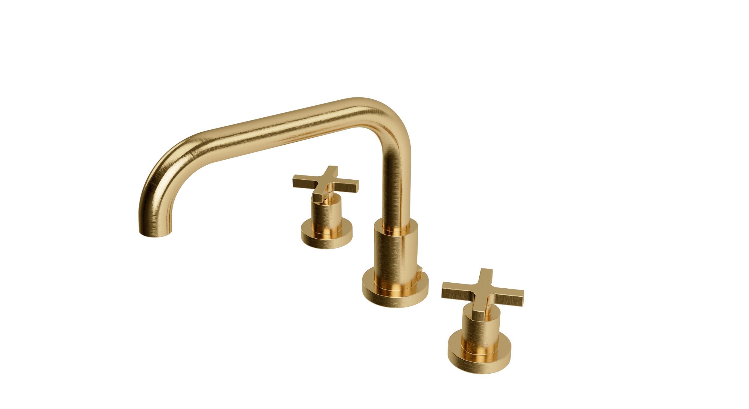 Flatiron Two Handle Deck Mount Squaretop Bath Trim with Linear Cross Handles in Satin Brass