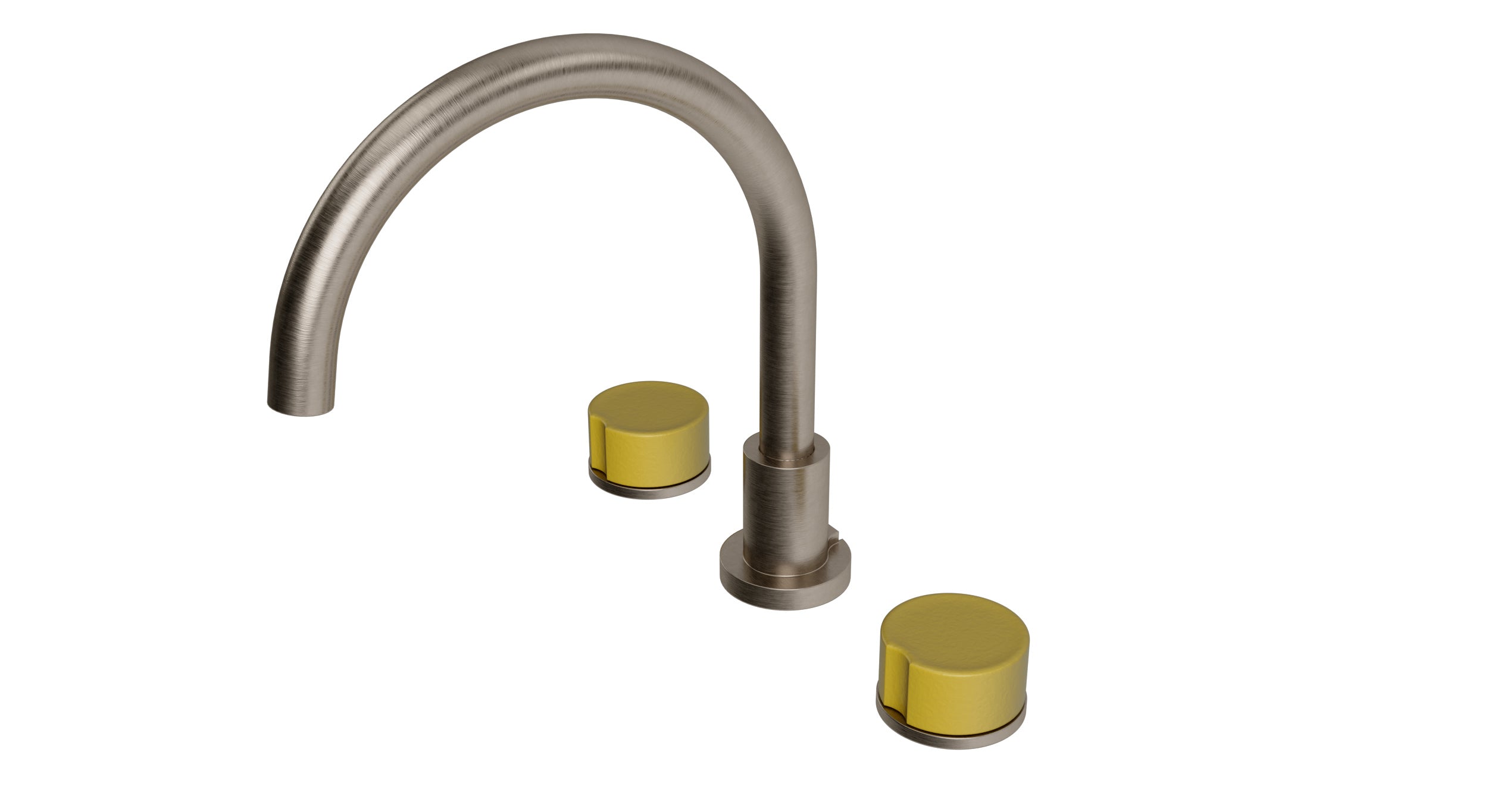 Foundry Two Handle Deck Mount Gooseneck Bath Trim with Groove Ceramic Knob Handles in Antique Nickel