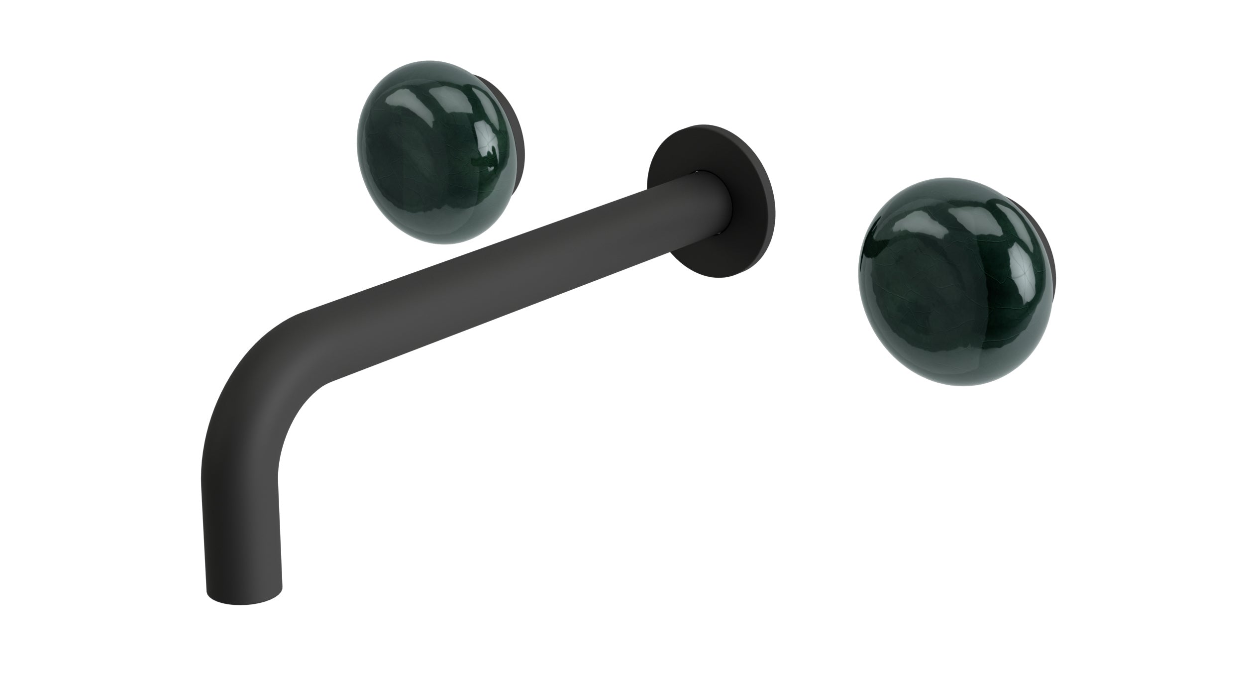 Foundry Two Handle Wall Mount 7.5" Lavatory Faucet with Pebble Ceramic Knob Handles in Matte Black
