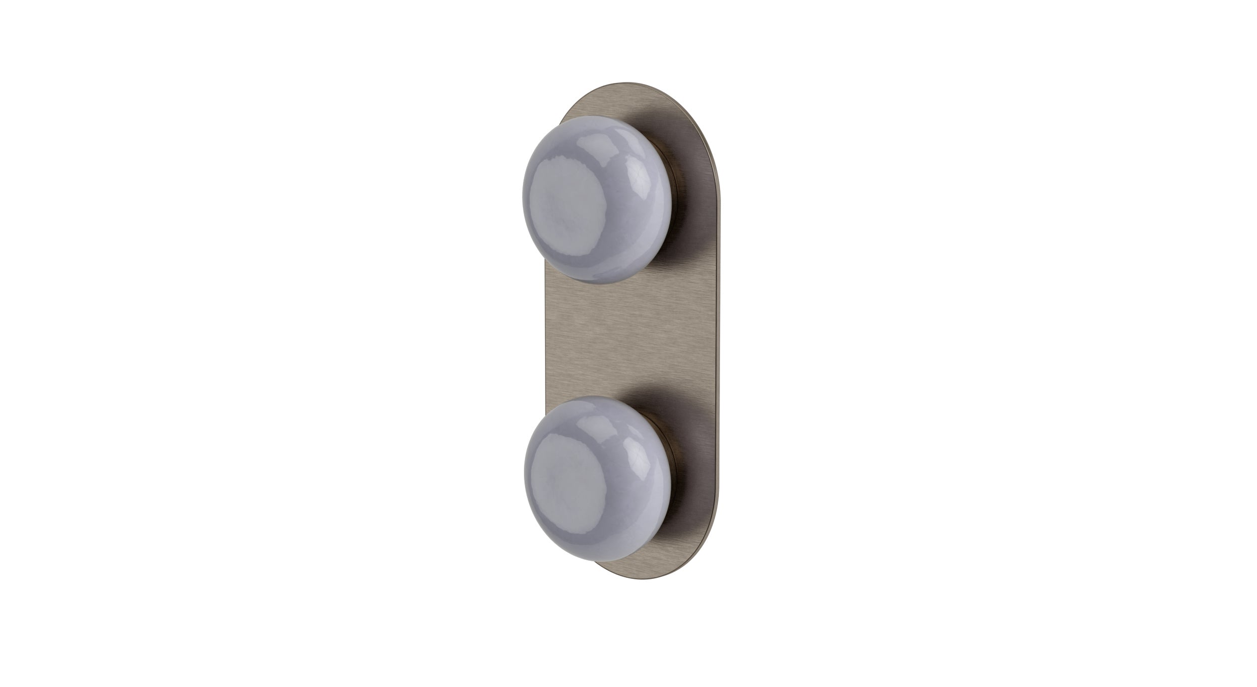 Foundry Two Handle Wall Mount Shower Trim with Pebble Ceramic Knob Handles in Antique Nickel