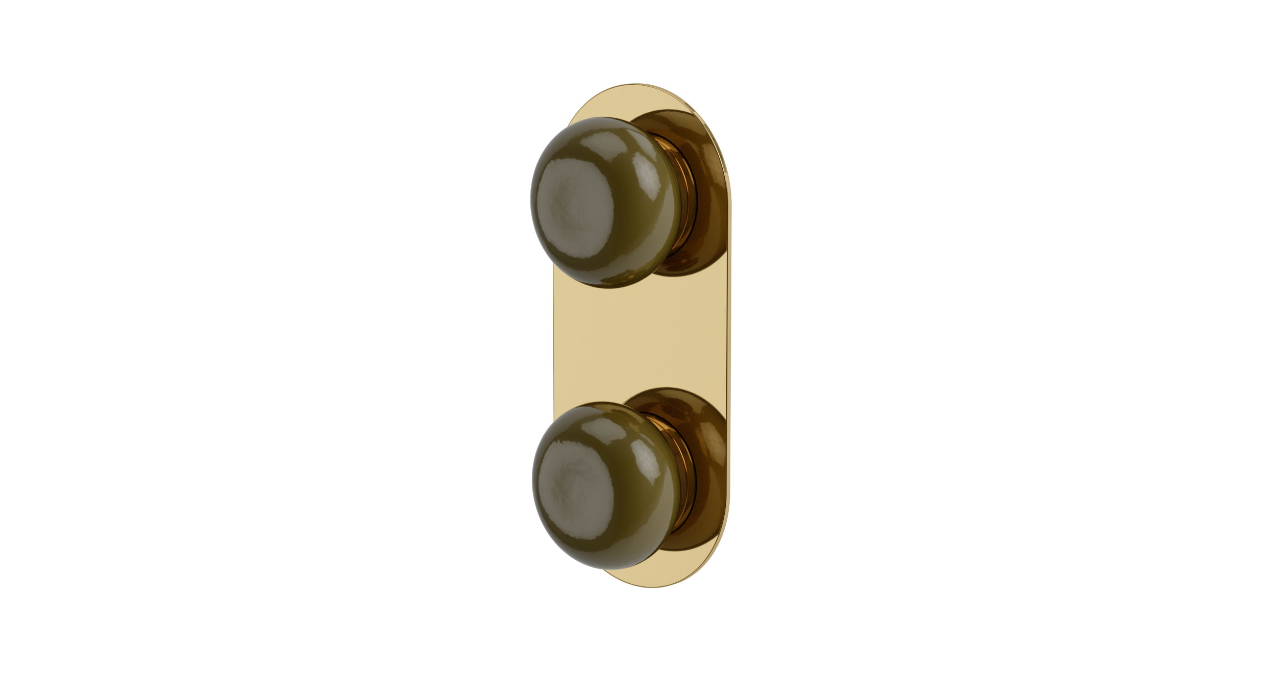 Foundry Two Handle Wall Mount Shower Trim with Pebble Ceramic Knob Handles in Polished Brass