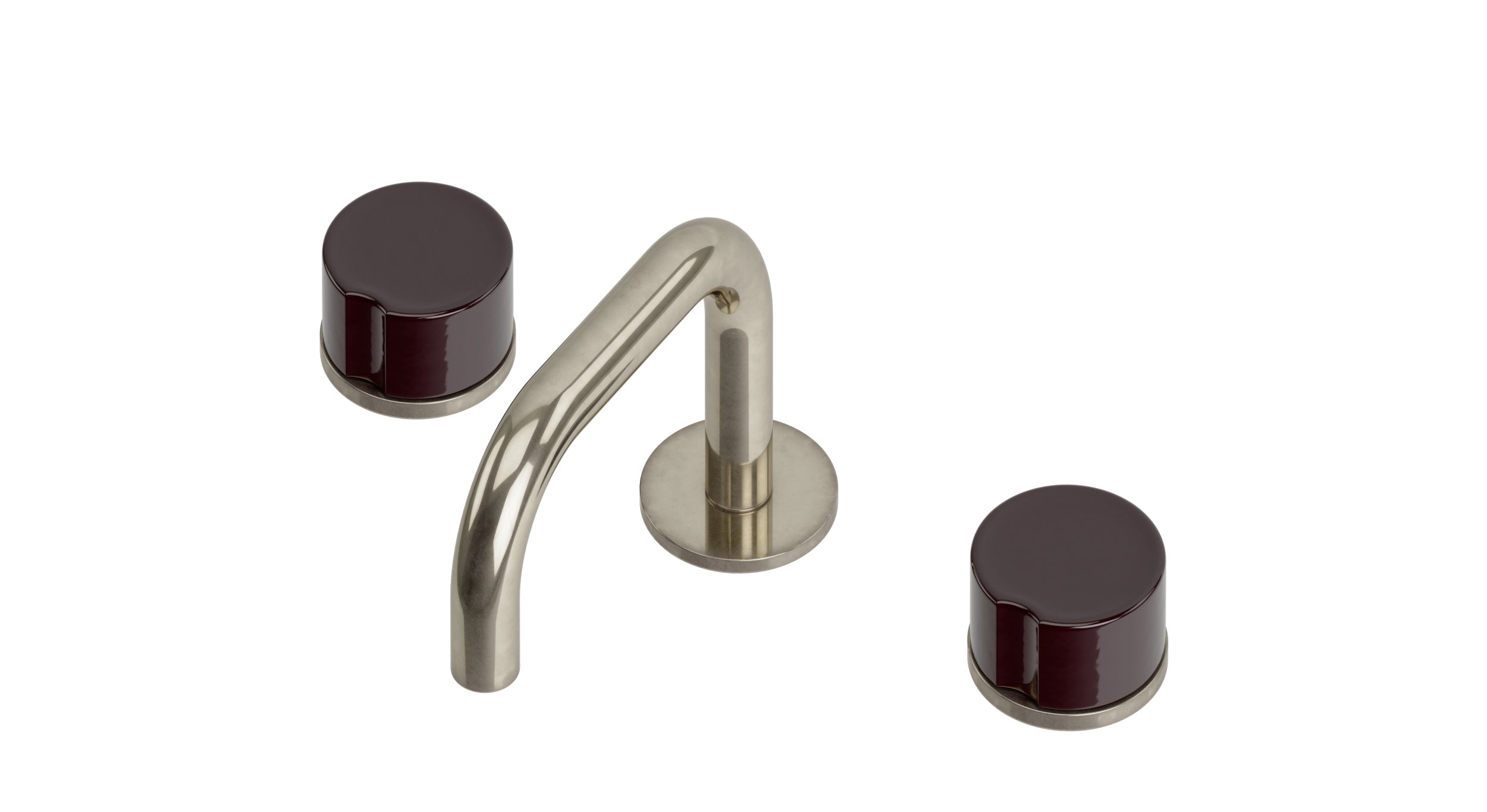 Foundry Two Handle Deck Mount Squaretop Lavatory Faucet with Groove Ceramic Knob Handles in French Nickel