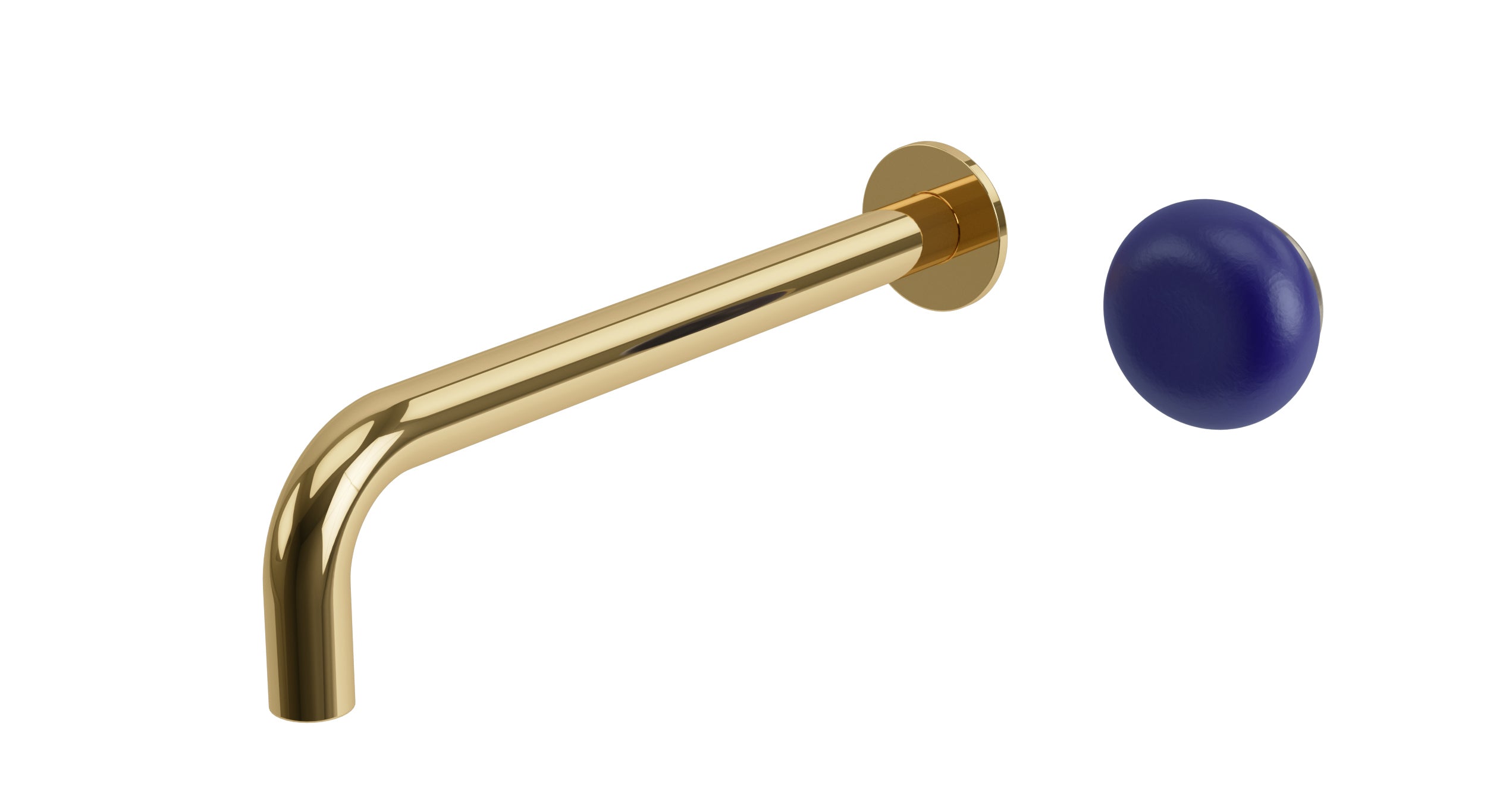 Foundry One Handle Wall Mount 10" Lavatory Faucet with Pebble Ceramic Knob Handle in Polished Brass