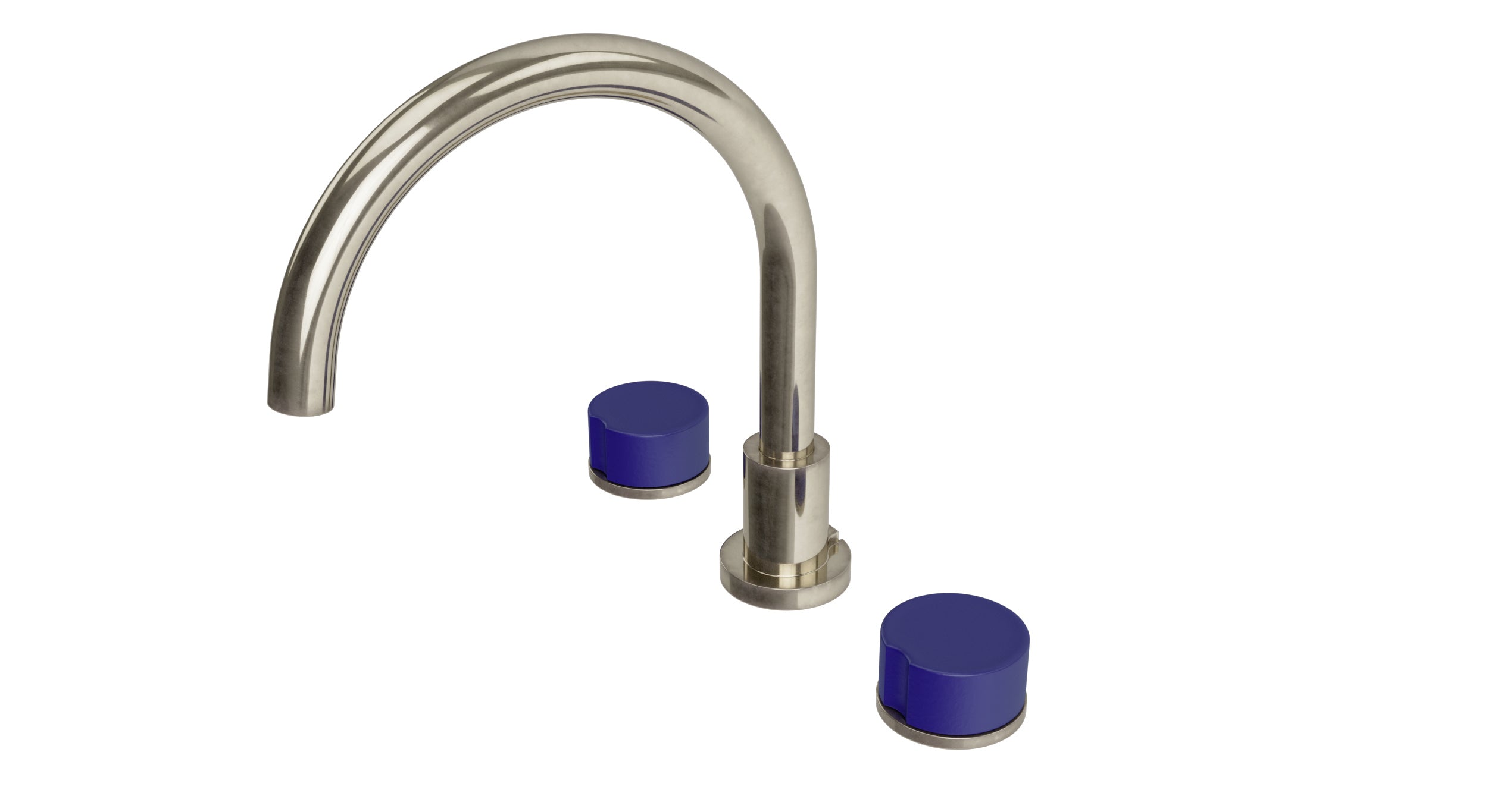 Foundry Two Handle Deck Mount Gooseneck Bath Trim with Groove Ceramic Knob Handles in French Nickel