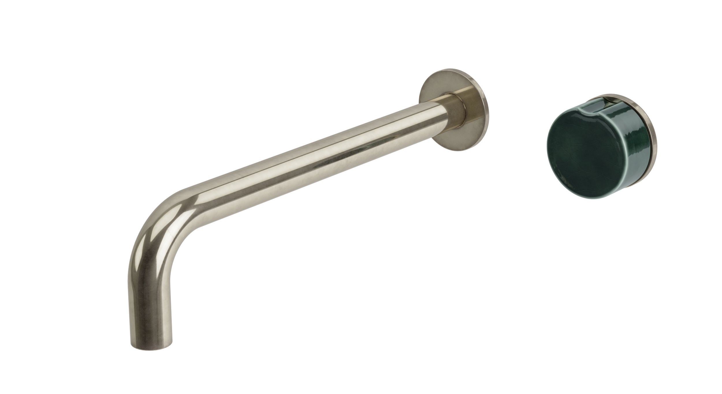 Foundry One Handle Wall Mount 10" Lavatory Faucet with Groove Ceramic Knob Handle in French Nickel