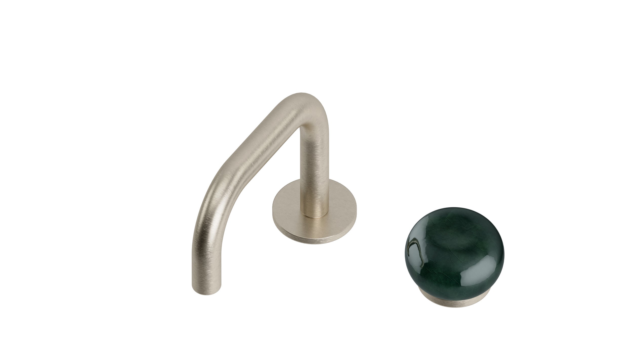 Foundry One Handle Deck Mount Squaretop Lavatory Faucet with Pebble Ceramic Knob Handle in Satin Nickel