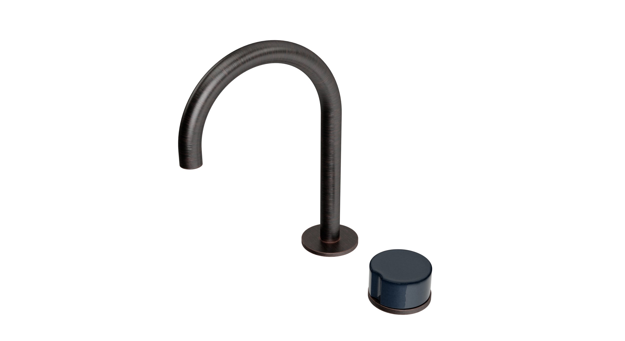 Foundry One Handle Deck Mount Gooseneck Lavatory Faucet with Groove Ceramic Knob Handle in Antique Bronze