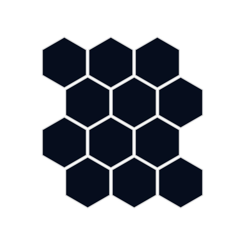 2" Hexagon Sheeted Original Ceramic Mosaic Tile in Navy Blue Matte