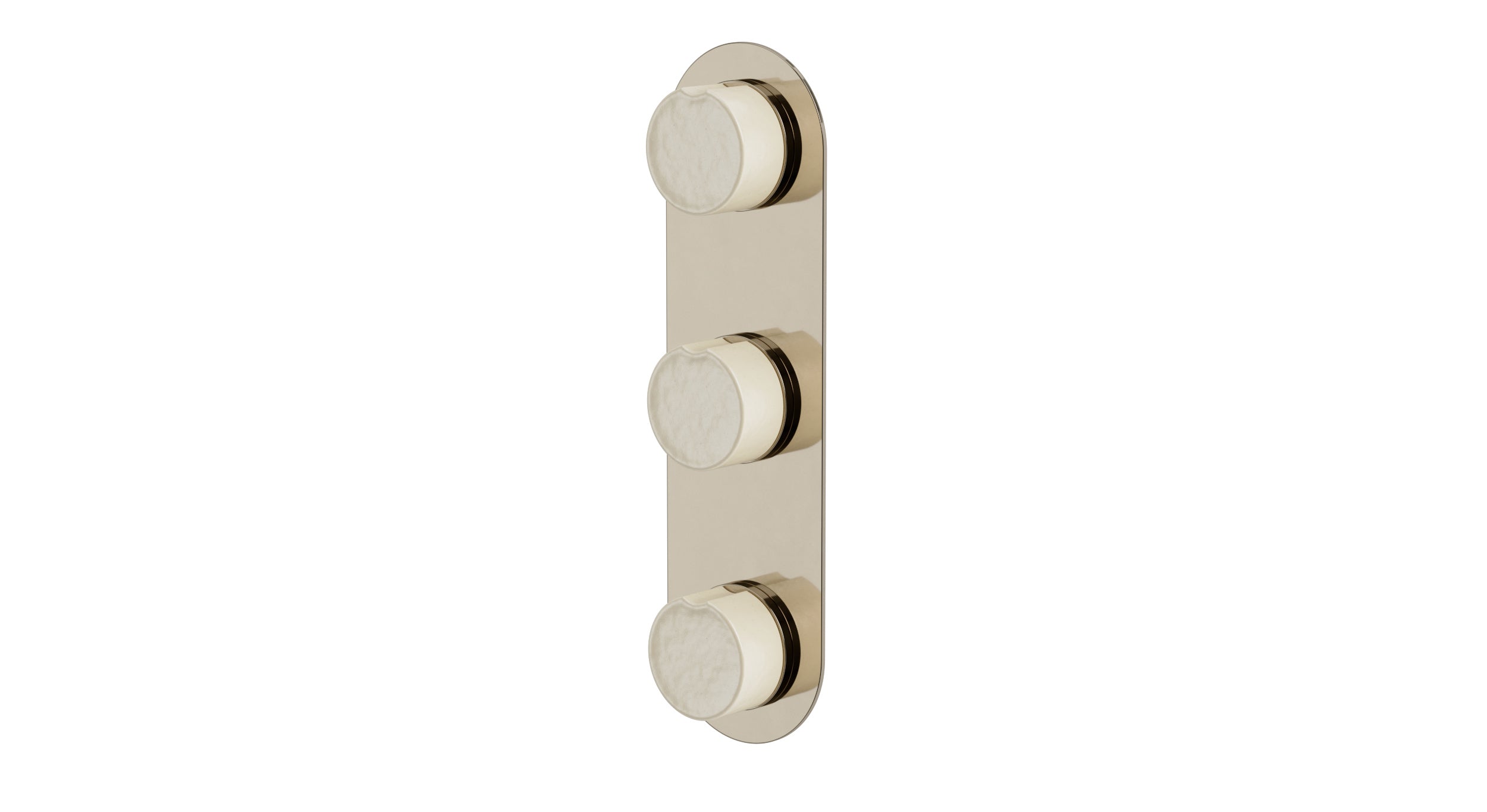 Foundry Three Handle Wall Mount Shower Trim with Groove Ceramic Knob Handles in Polished Nickel