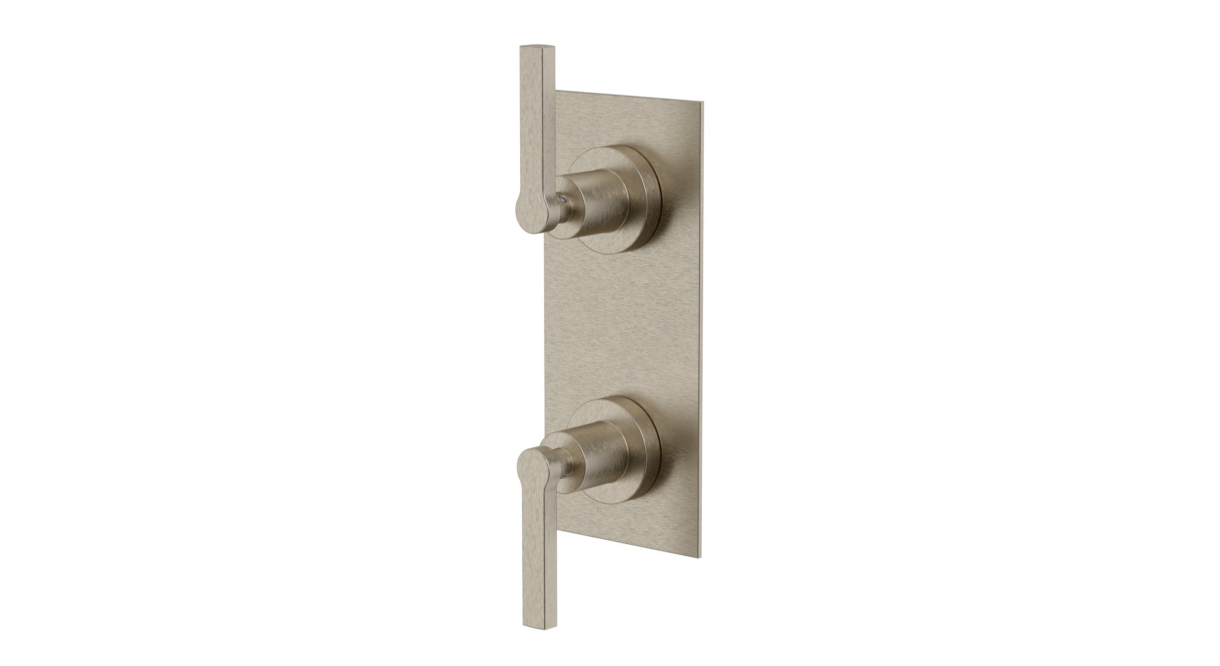 Flatiron Two Handle Wall Mount Shower Trim with Linear Lever Handles in Satin Nickel