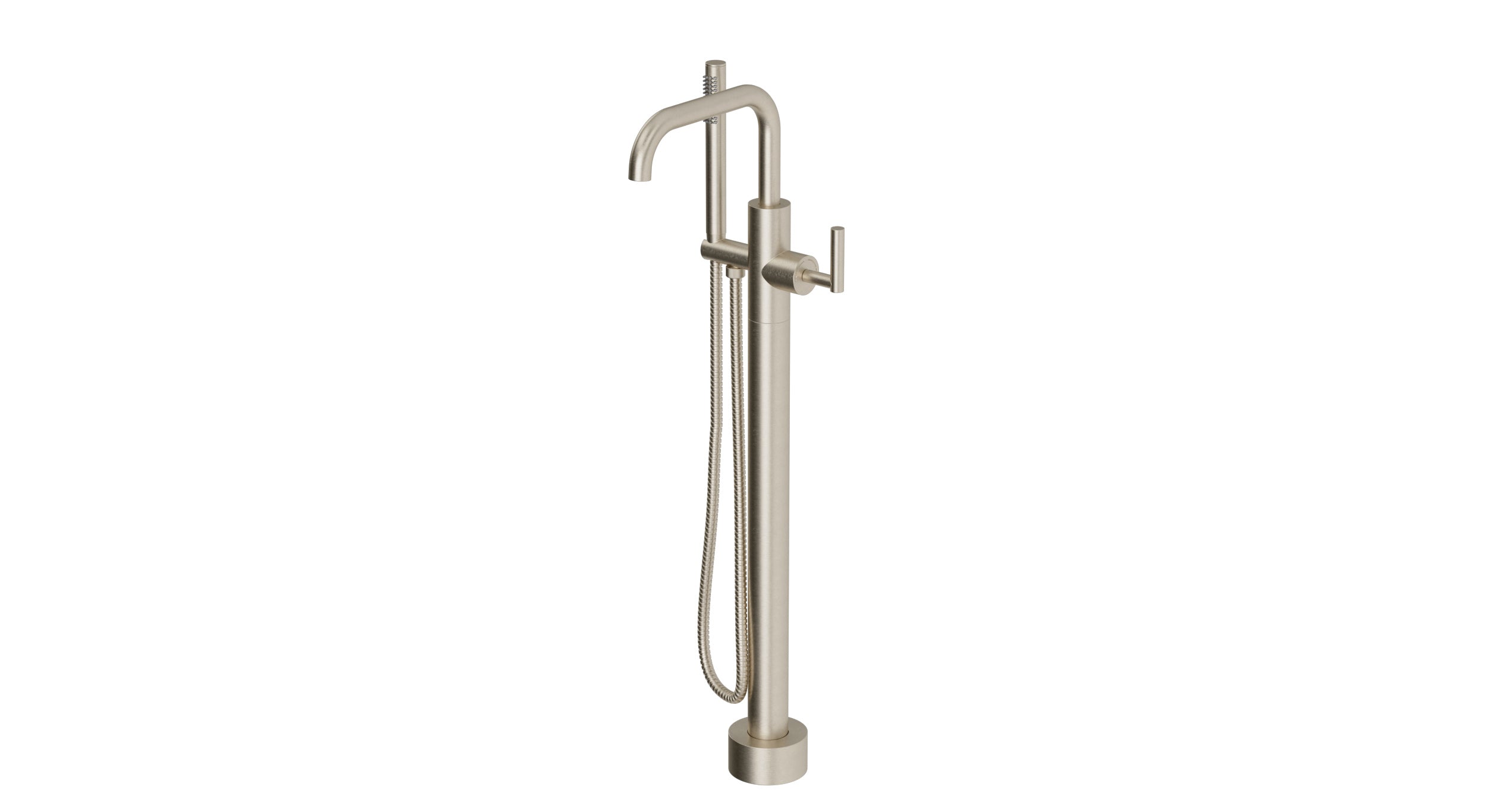 Contour One Handle Floor Mount Squaretop Bath Trim with Hand Shower and Soft Lever Handle in Satin Nickel