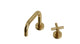 Contour One Handle Deck Mount Squaretop Lavatory Faucet with Soft Cross Handle in Uncoated Polished Brass