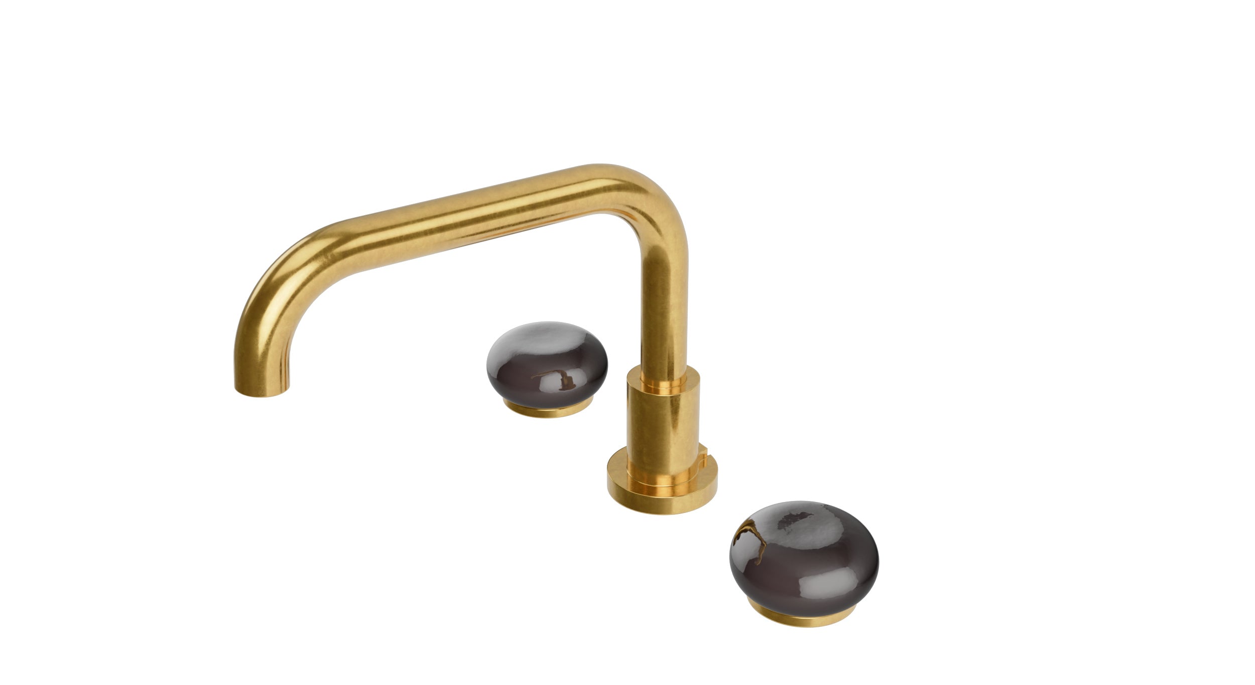 Foundry Two Handle Deck Mount Squaretop Bath Trim with Pebble Ceramic Knob Handles in French Brass