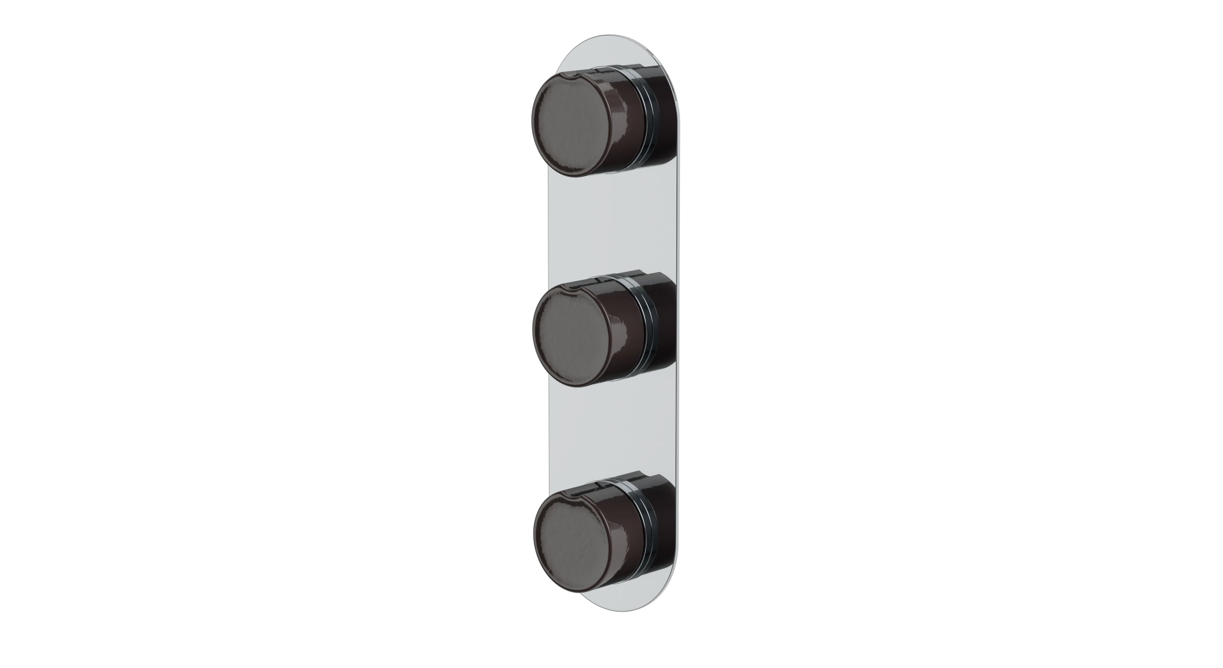 Foundry Three Handle Wall Mount Shower Trim with Groove Ceramic Knob Handles in Polished Chrome