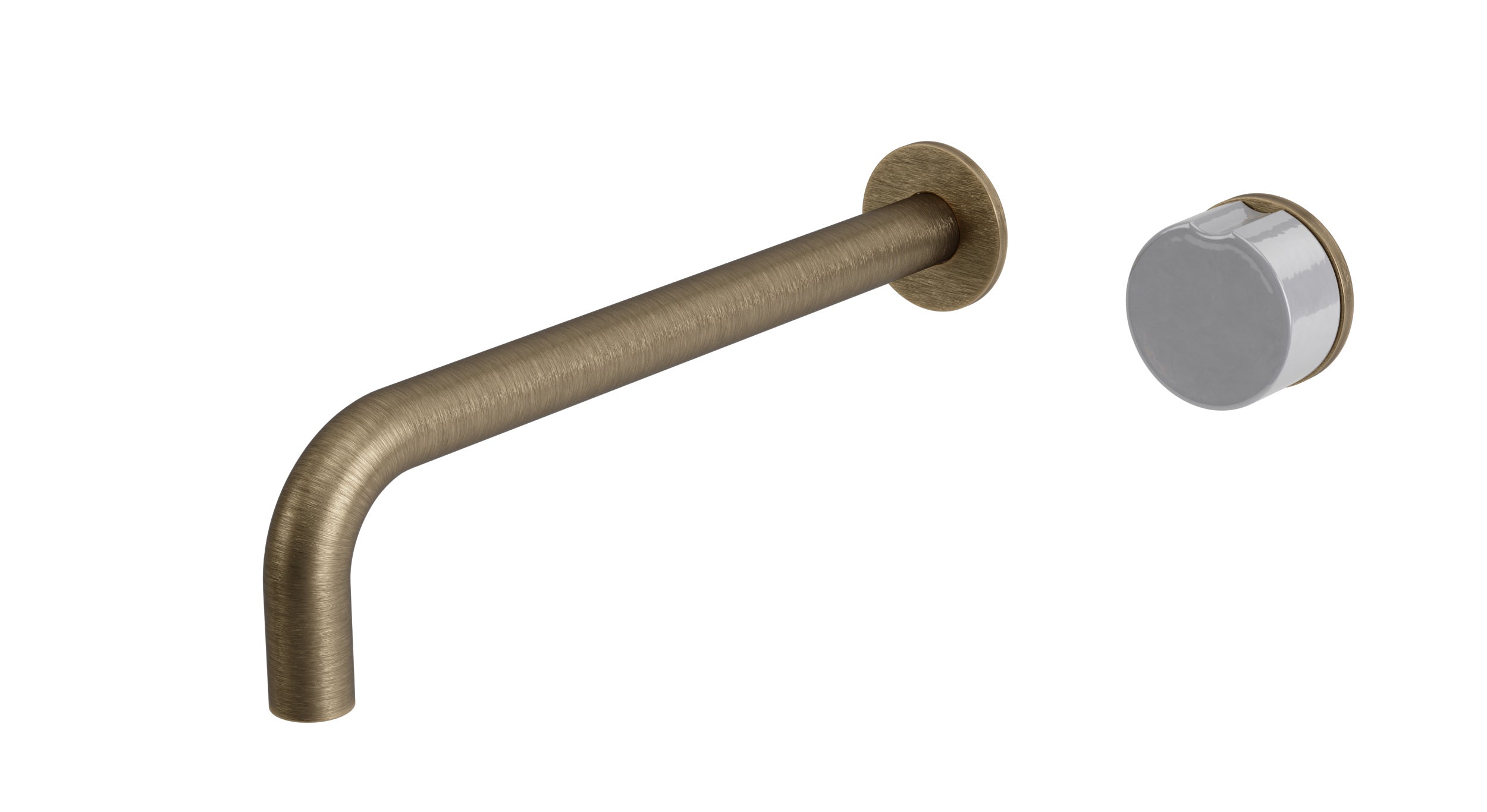 Foundry One Handle Wall Mount 10" Lavatory Faucet with Groove Ceramic Knob Handle in Antique Brass