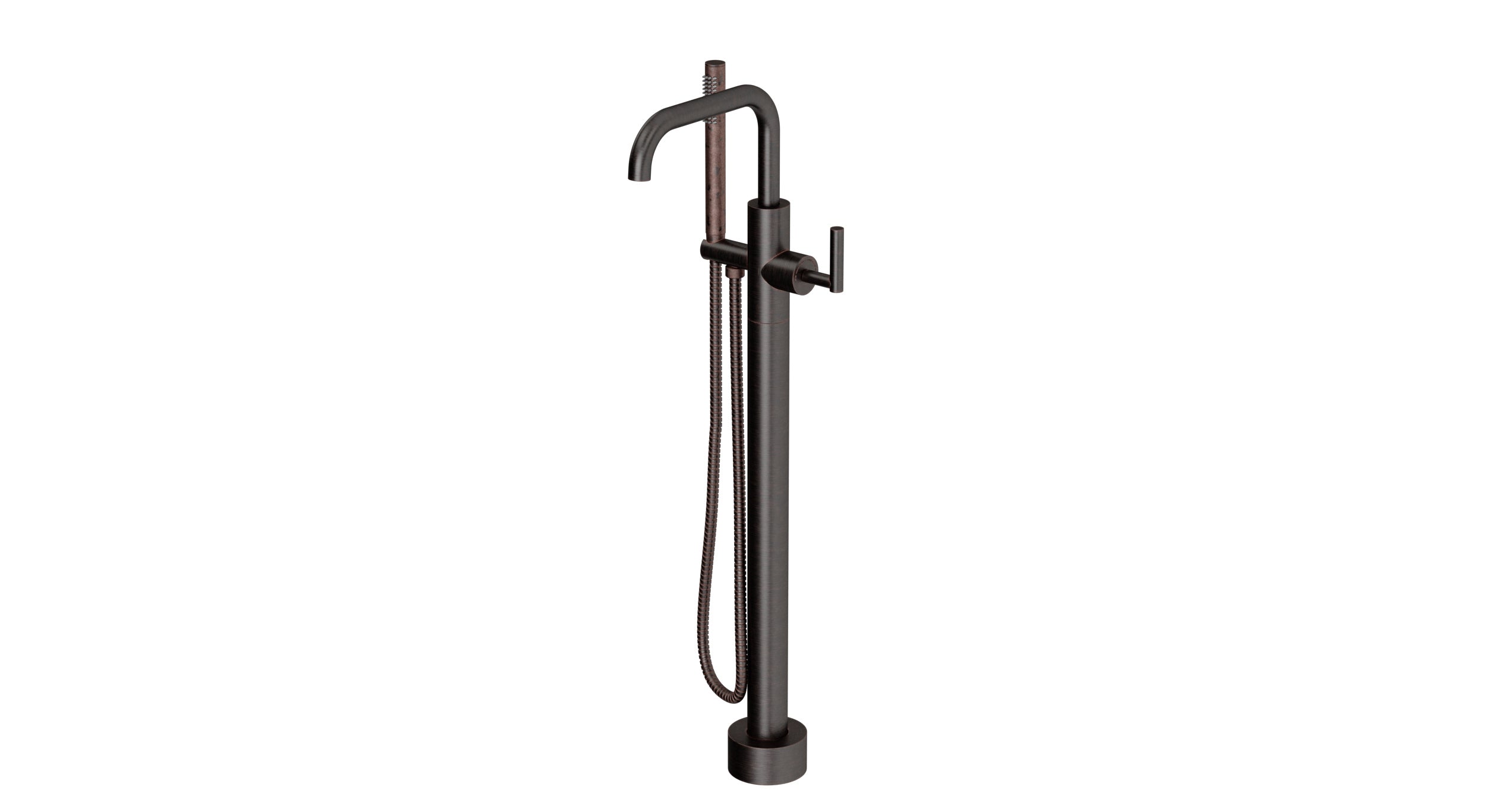 Contour One Handle Floor Mount Squaretop Bath Trim with Hand Shower and Soft Lever Handle in Antique Bronze
