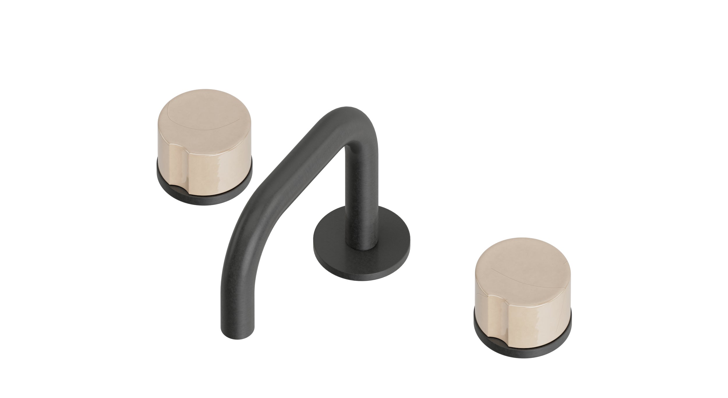 Foundry Two Handle Deck Mount Squaretop Lavatory Faucet with Groove Ceramic Knob Handles in Blackened Nickel