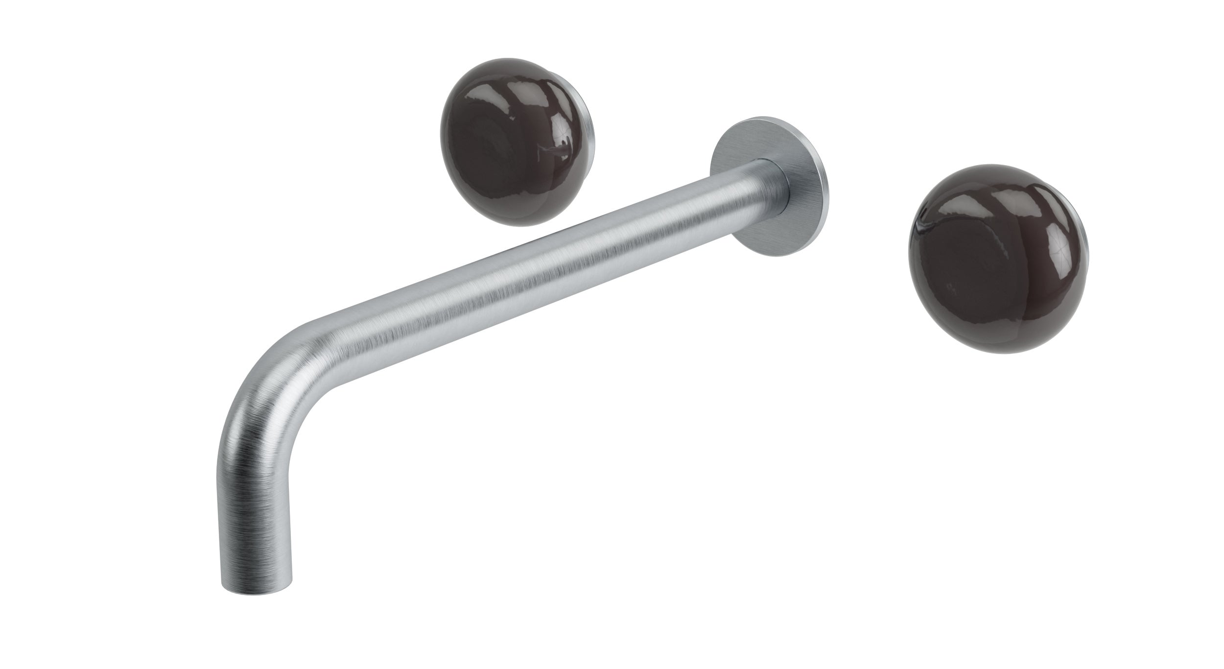 Foundry Two Handle Wall Mount 10" Lavatory Faucet with Pebble Ceramic Knob Handles in Satin Chrome