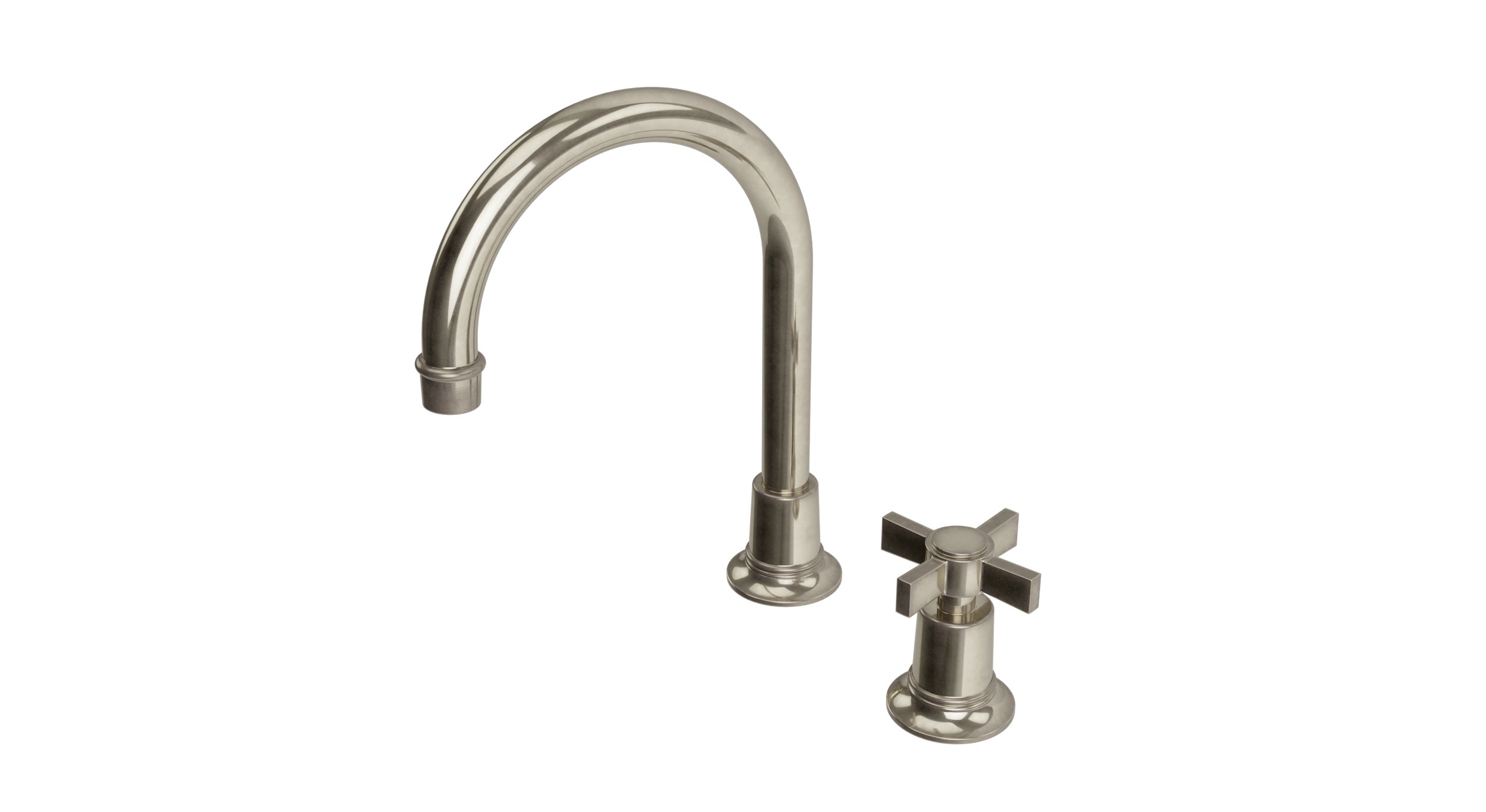 Emerson One Handle Deck Mount Gooseneck Lavatory Faucet with Defined Cross Handle in French Nickel
