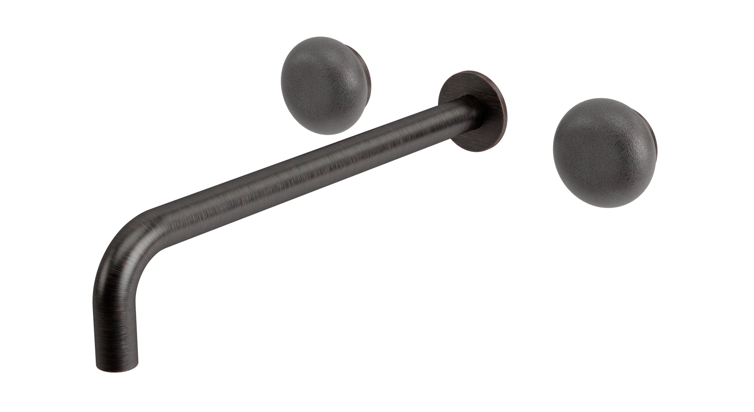 Foundry Two Handle Wall Mount 12" Lavatory Faucet with Pebble Ceramic Knob Handles in Antique Bronze