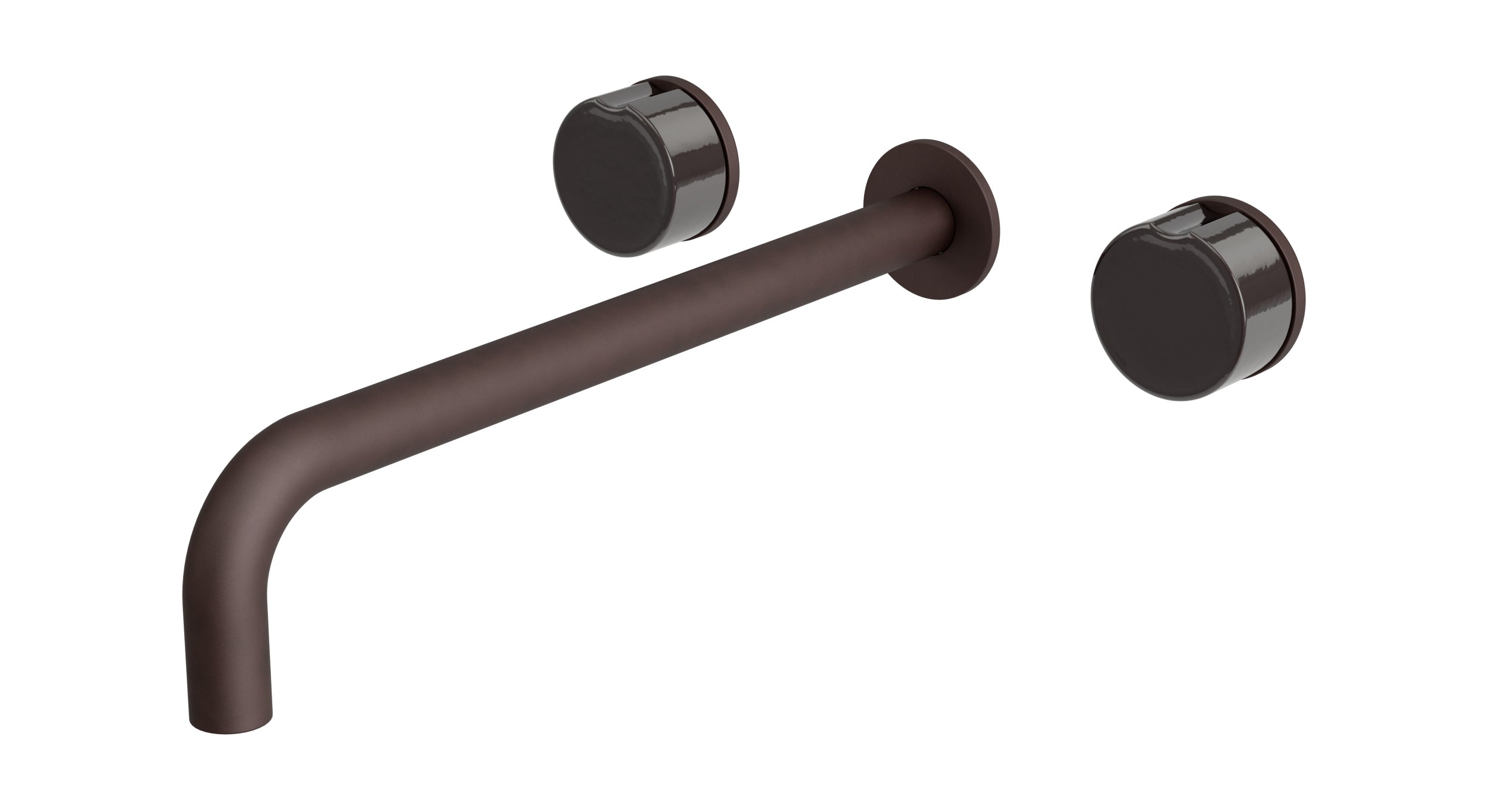 Foundry Two Handle Wall Mount 12" Lavatory Faucet with Groove Ceramic Knob Handles in Architectural Copper