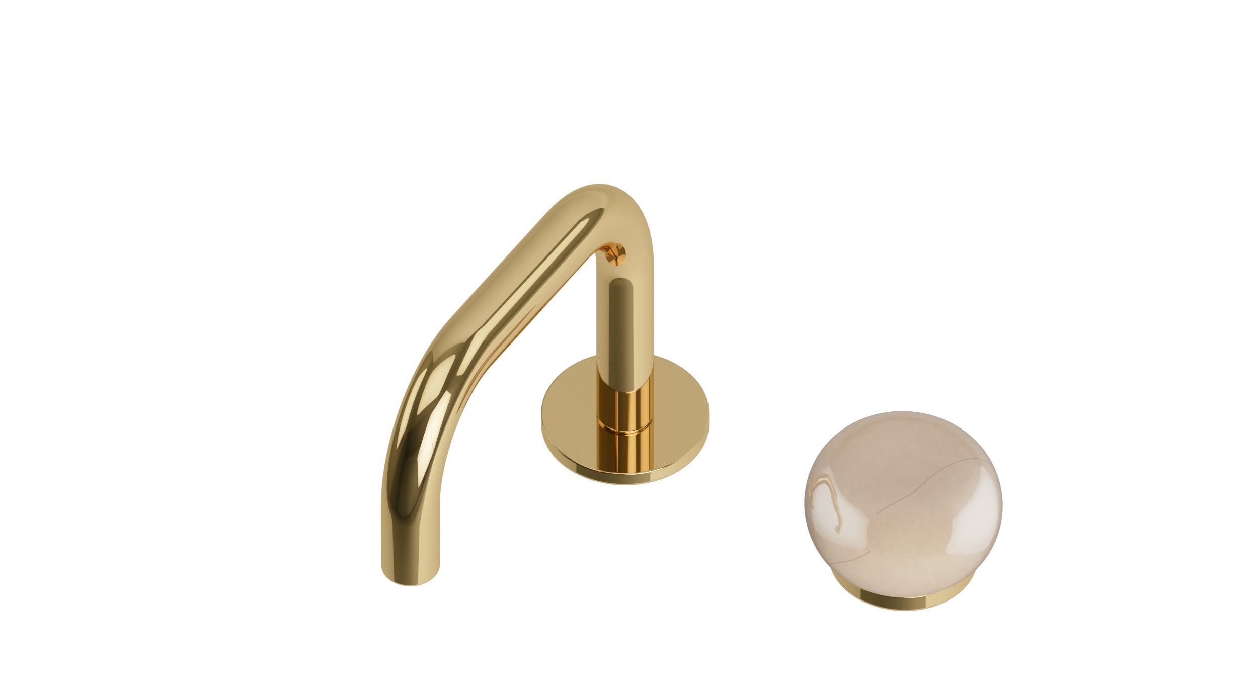 Foundry One Handle Deck Mount Squaretop Lavatory Faucet with Pebble Ceramic Knob Handle in Polished Brass