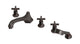 Emerson Three Handle Deck Mount Low Hexagon Bath Trim with Hand Shower and Classic Cross Handles in Antique Bronze
