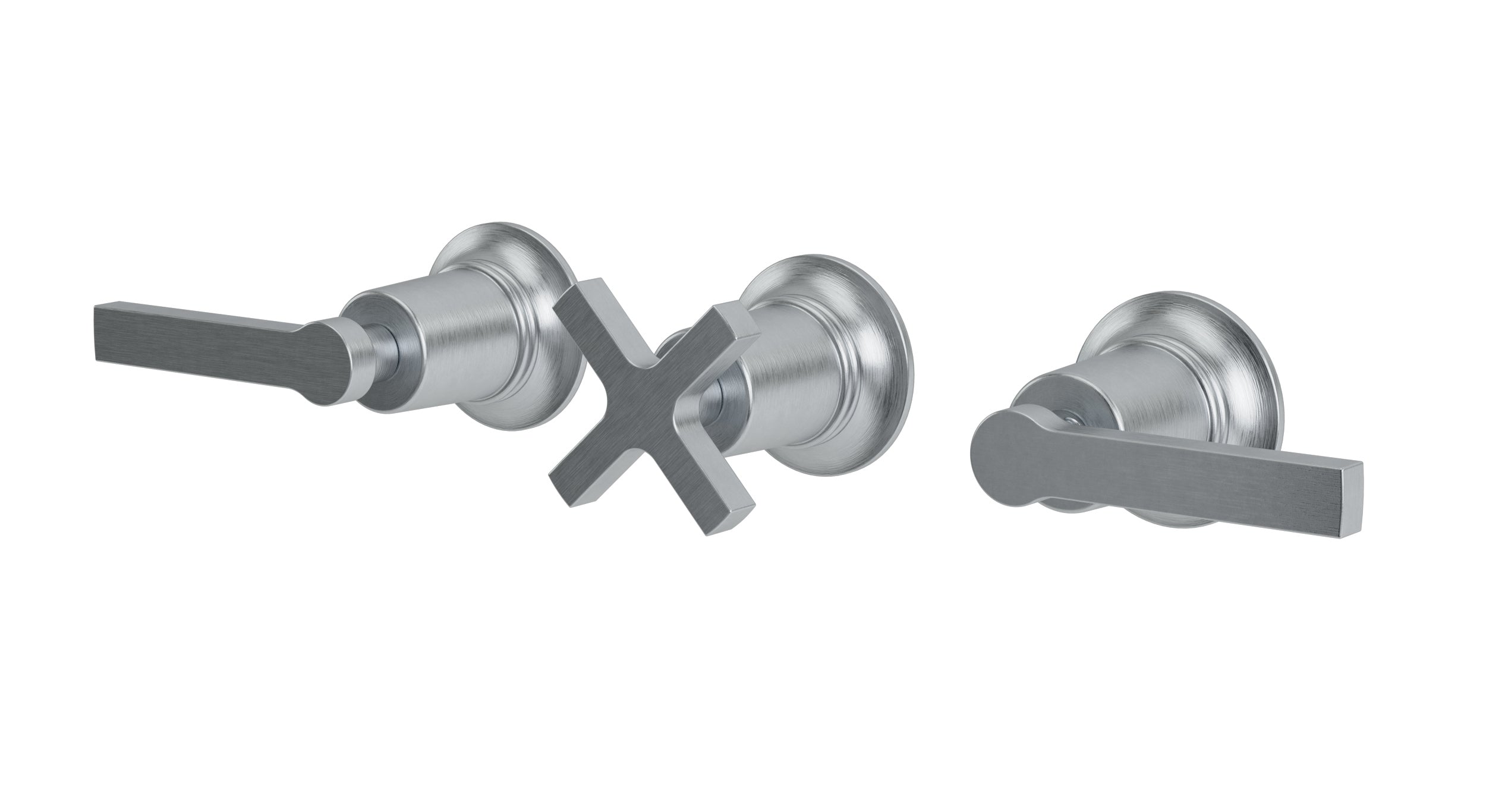 Emerson Three Handle Wall Mount Bath Trim with Diverter/Volume Control and Classic Cross/Classic Lever Handles in Satin Chrome