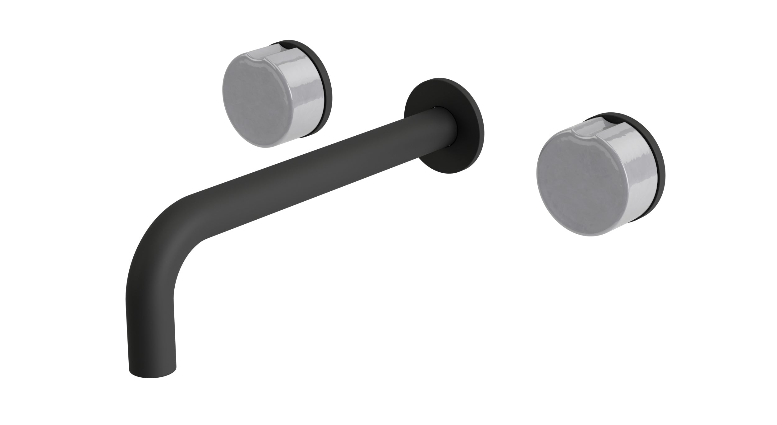 Foundry Two Handle Wall Mount 7.5" Lavatory Faucet with Groove Ceramic Knob Handles in Matte Black