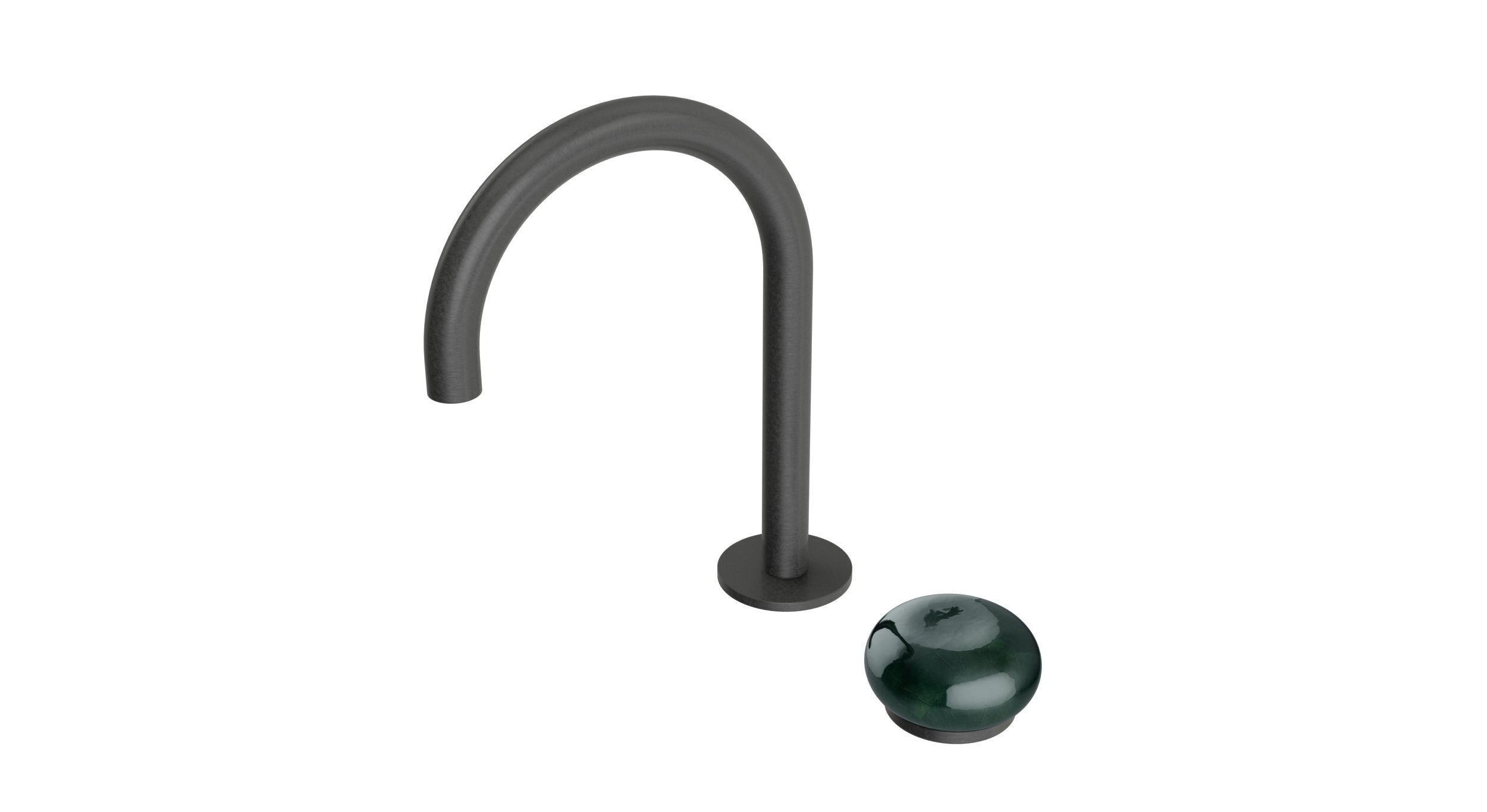 Foundry One Handle Deck Mount Gooseneck Lavatory Faucet with Pebble Ceramic Knob Handle in Blackened Nickel