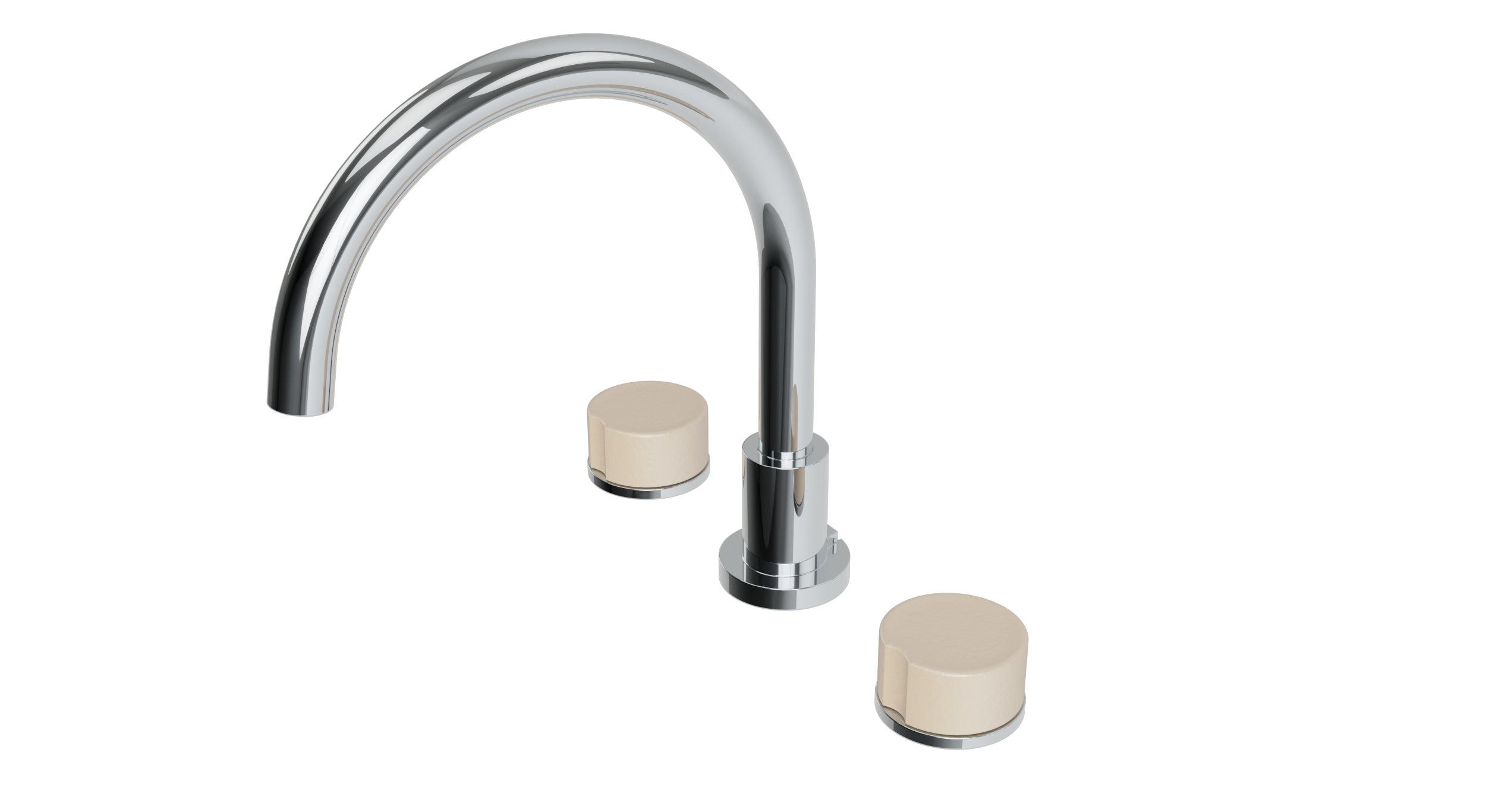 Foundry Two Handle Deck Mount Gooseneck Bath Trim with Groove Ceramic Knob Handles in Polished Chrome