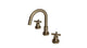 Flatiron Two Handle Deck Mount Short Gooseneck Lavatory Faucet with Linear Cross Handles in Antique Brass