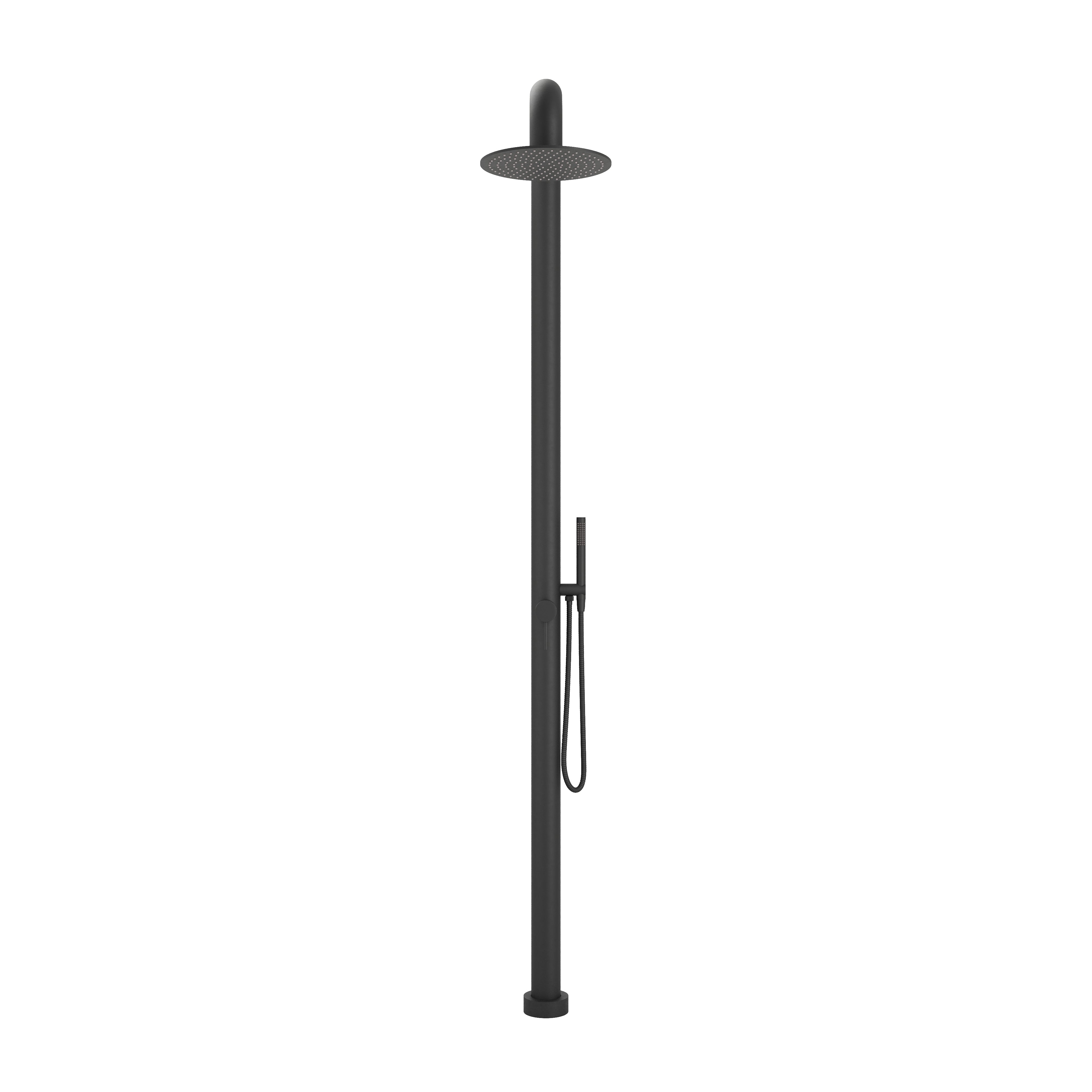 Contour Outdoor Shower Pressure Balance with 12" Rain Head and Hand Shower in Matte Black