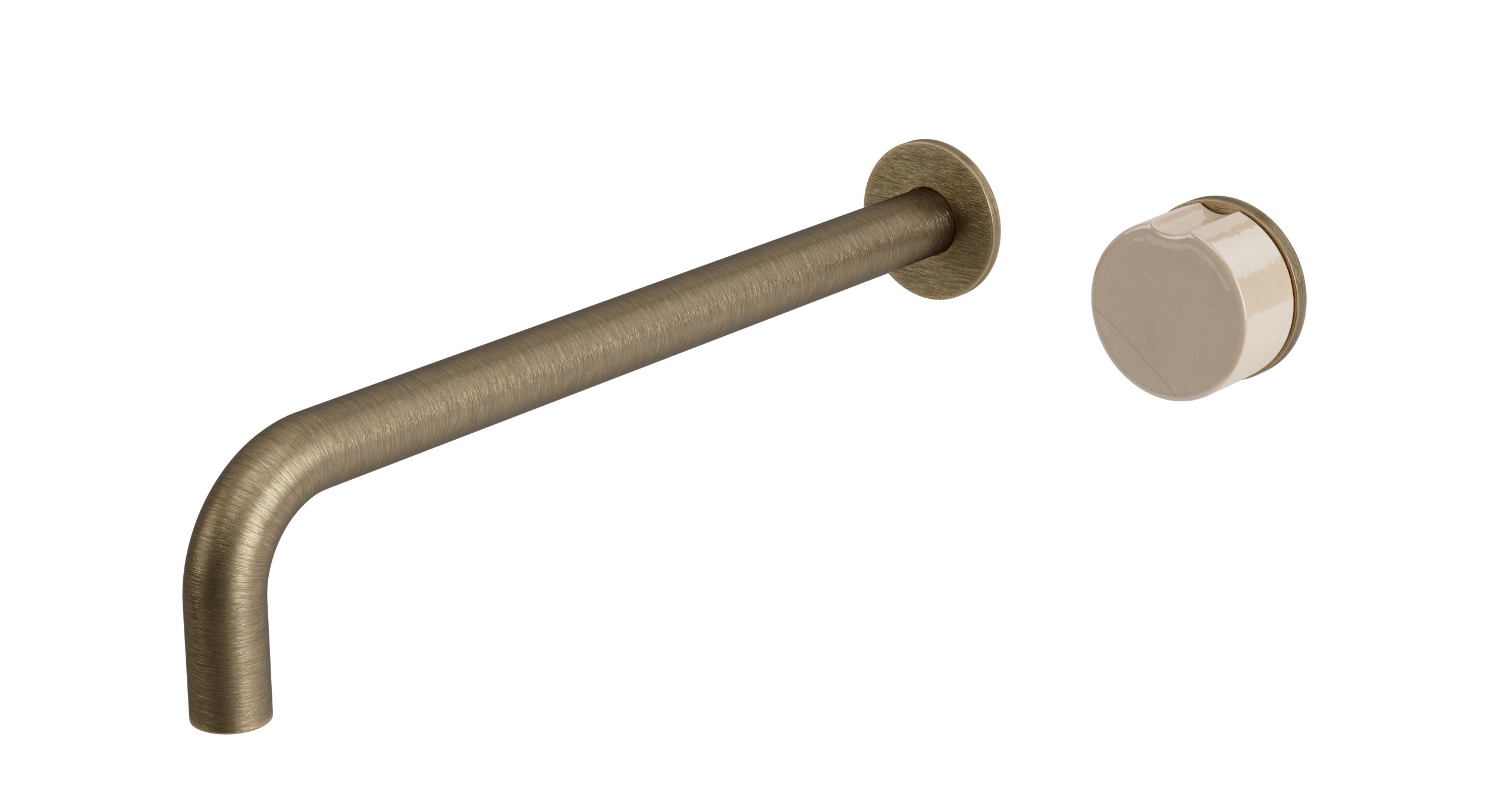 Foundry One Handle Wall Mount 12" Lavatory Faucet with Pebble Ceramic Knob Handle in Antique Brass