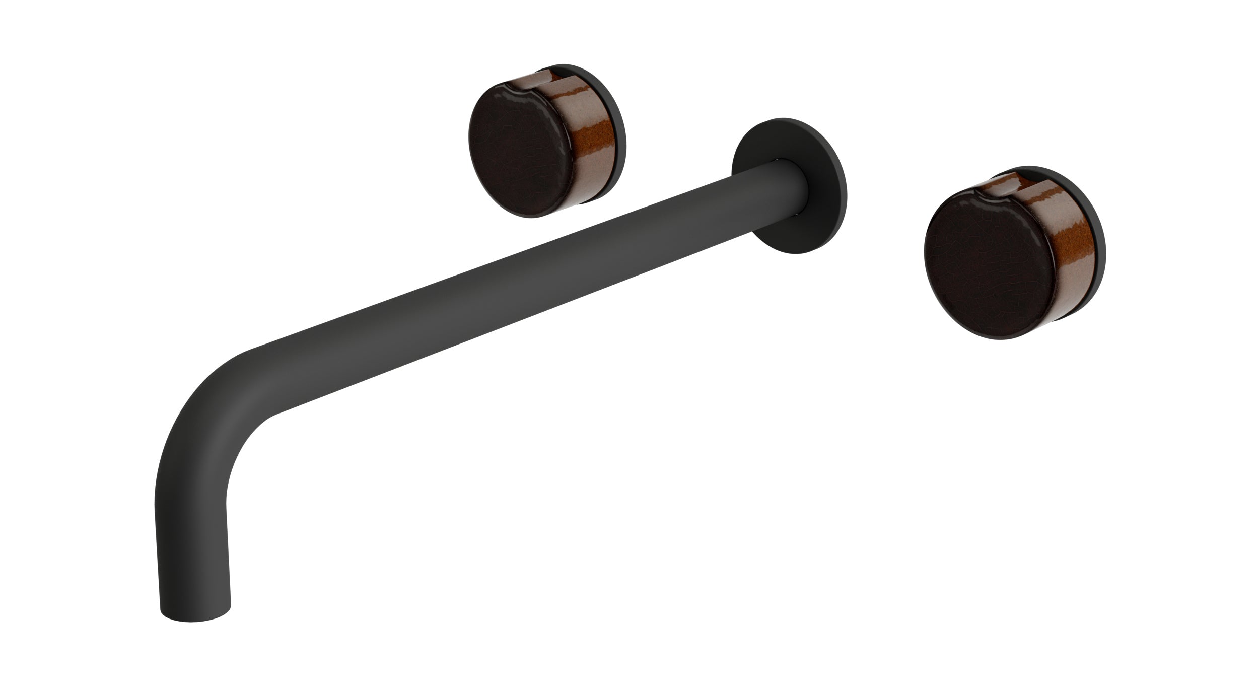 Foundry Two Handle Wall Mount 12" Lavatory Faucet with Groove Ceramic Knob Handles in Matte Black
