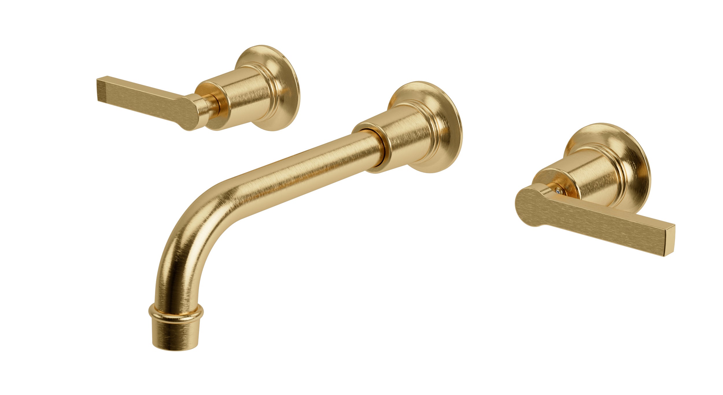 Emerson Two Handle Wall Mount 8.25" Lavatory Faucet with Classic Lever Handles in Satin Brass