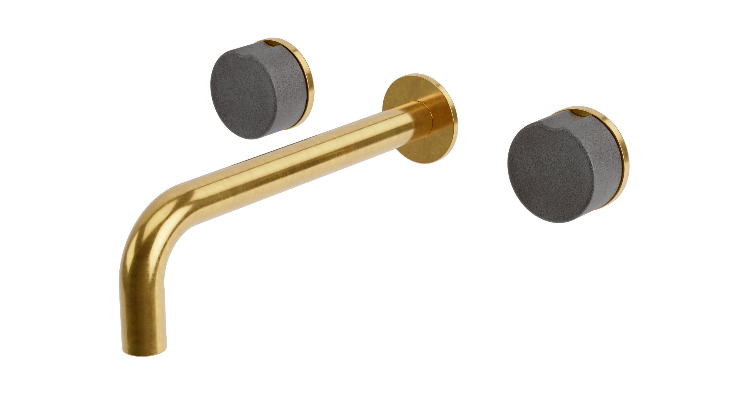 Foundry Two Handle Wall Mount 7.5" Lavatory Faucet with Groove Ceramic Knob Handles in French Brass