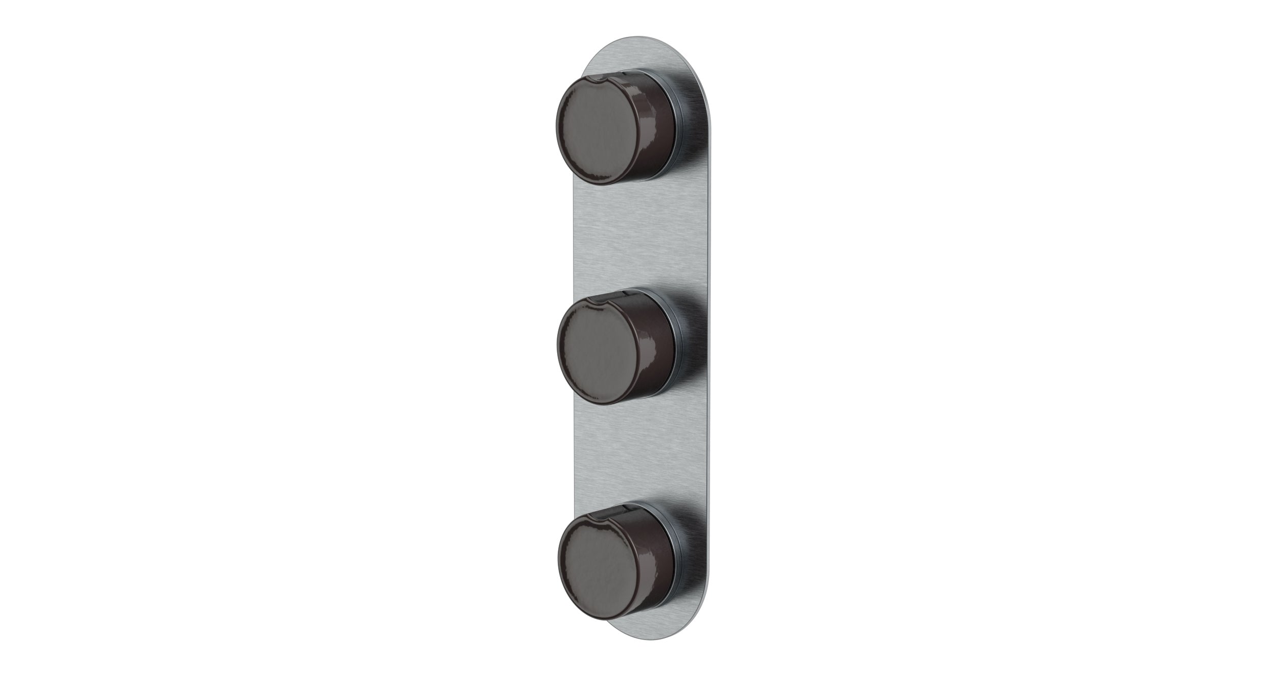 Foundry Three Handle Wall Mount Shower Trim with Groove Ceramic Knob Handles in Satin Chrome