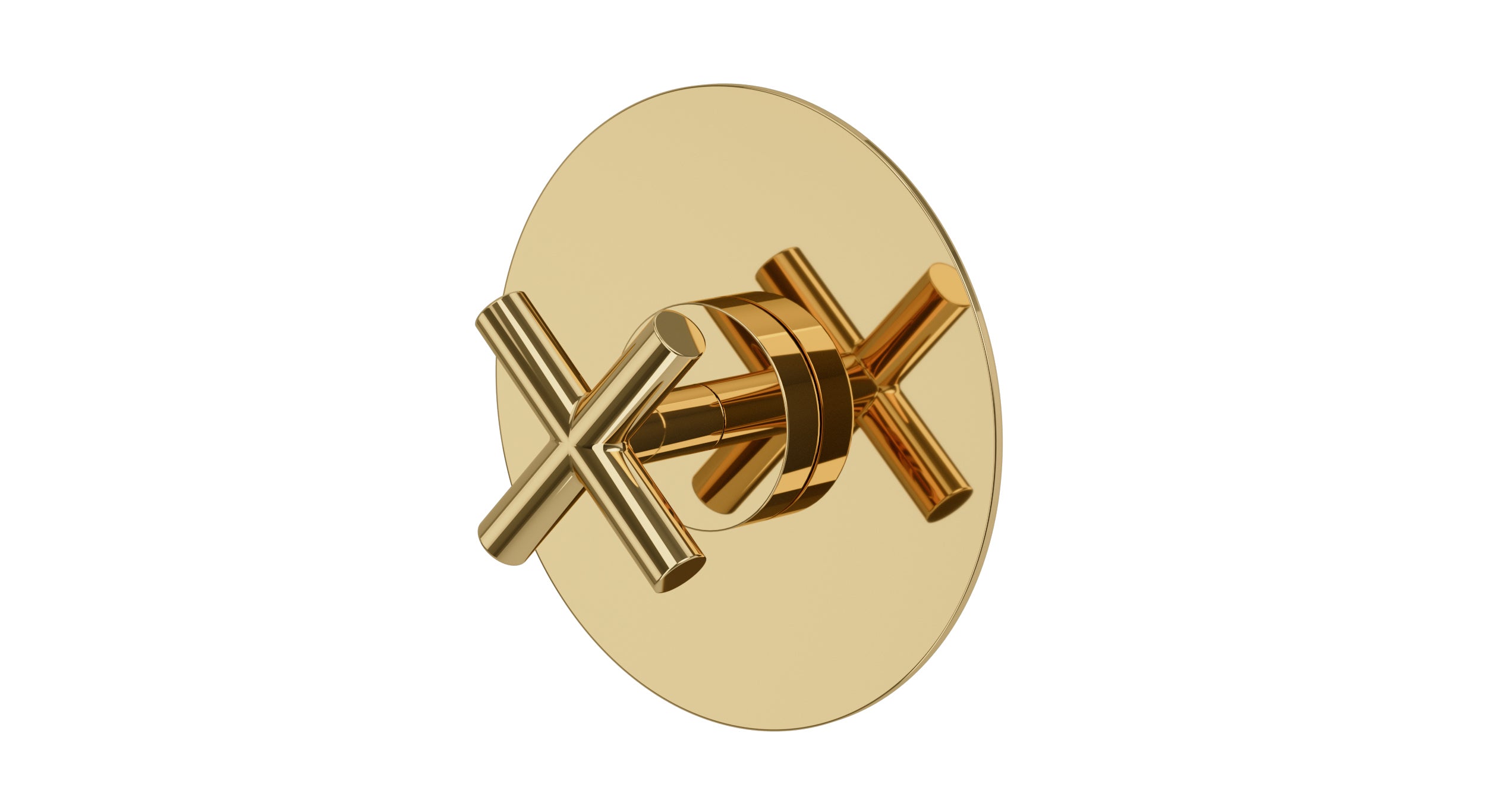 Contour One Handle Wall Mount Shower Trim with Soft Cross Handle in Polished Brass
