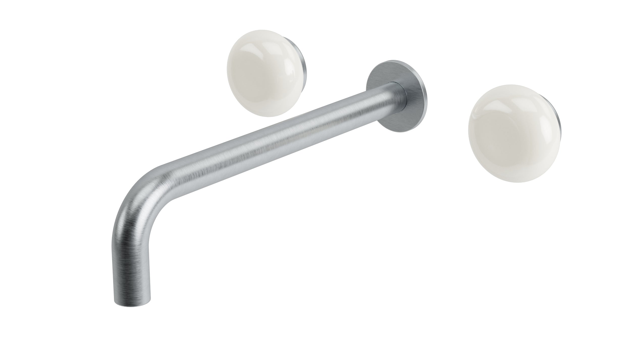 Foundry Two Handle Wall Mount 10" Lavatory Faucet with Pebble Ceramic Knob Handles in Satin Chrome